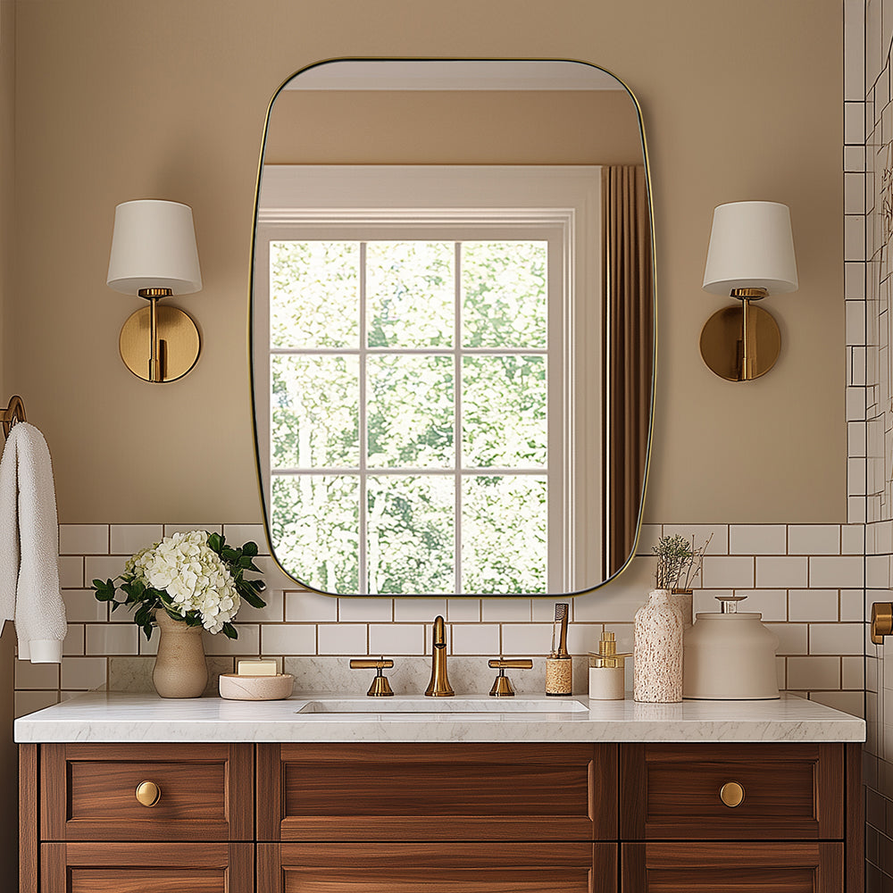 Modern Oval Oblong Bathroom Vanity Mirror | Stainless Steel Frame