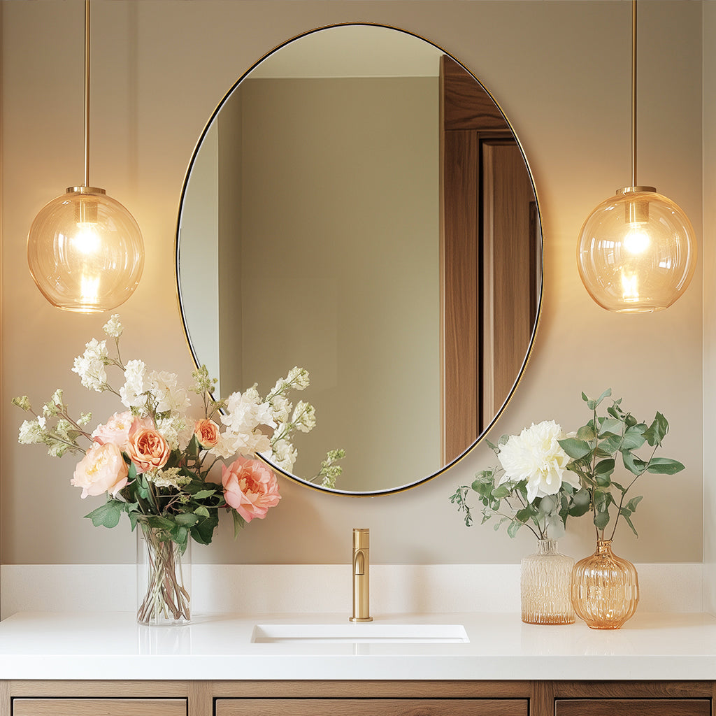 Modern Oval Bathroom Wall Mirrors |Stainless Steel Framed