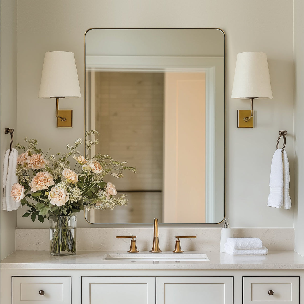 Modern Rounded Rectangle Mirror for Bathroom/ Vanity/ Wall | Stainless Steel Frame