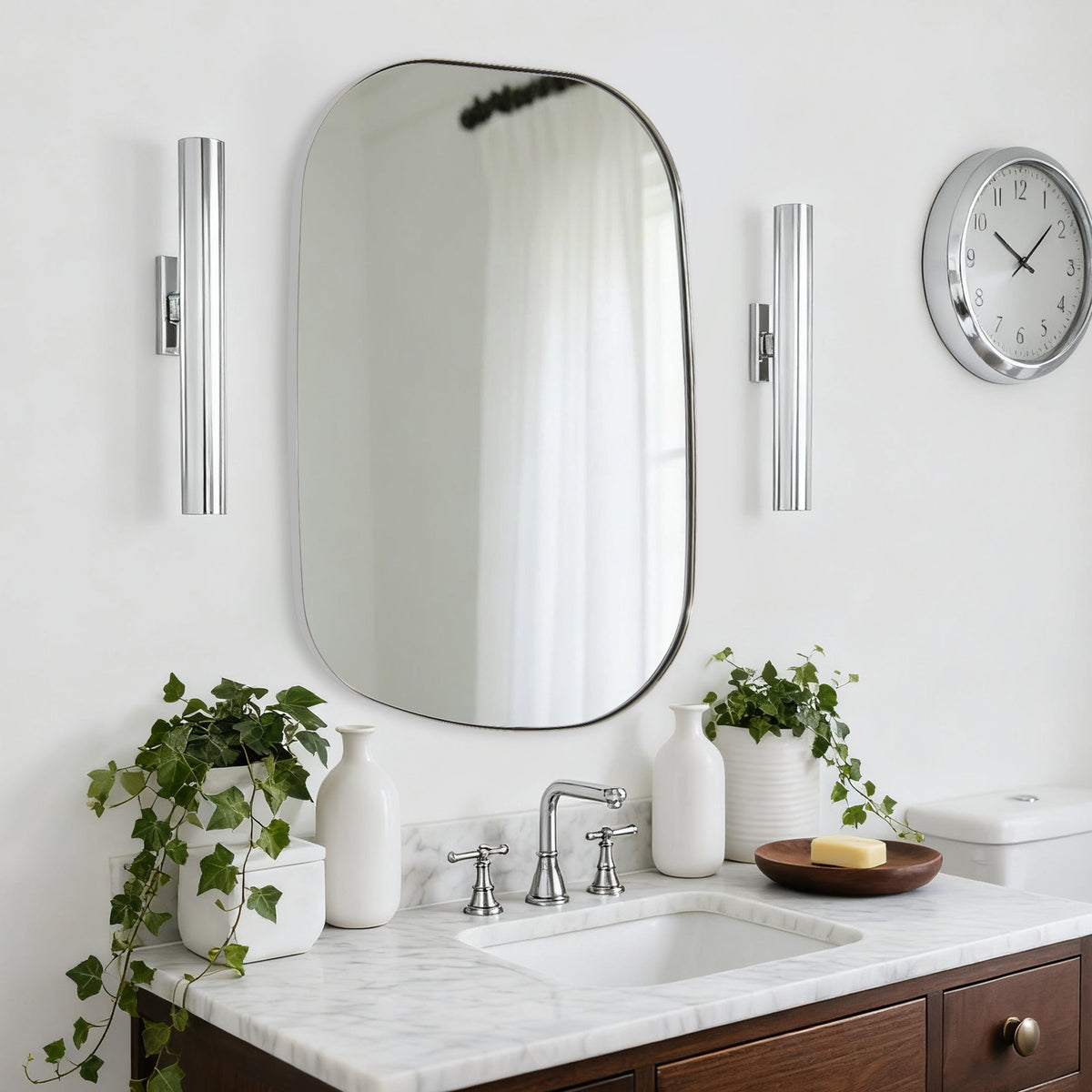 Asymmetrical Irregular Bathroom Wall Mirror | Stainless Steel Frame