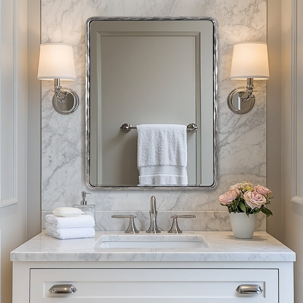 Vintage Hand Hammer Frame Forged Iron Rectangle Wall Mirrors Wrought Iron Mirror