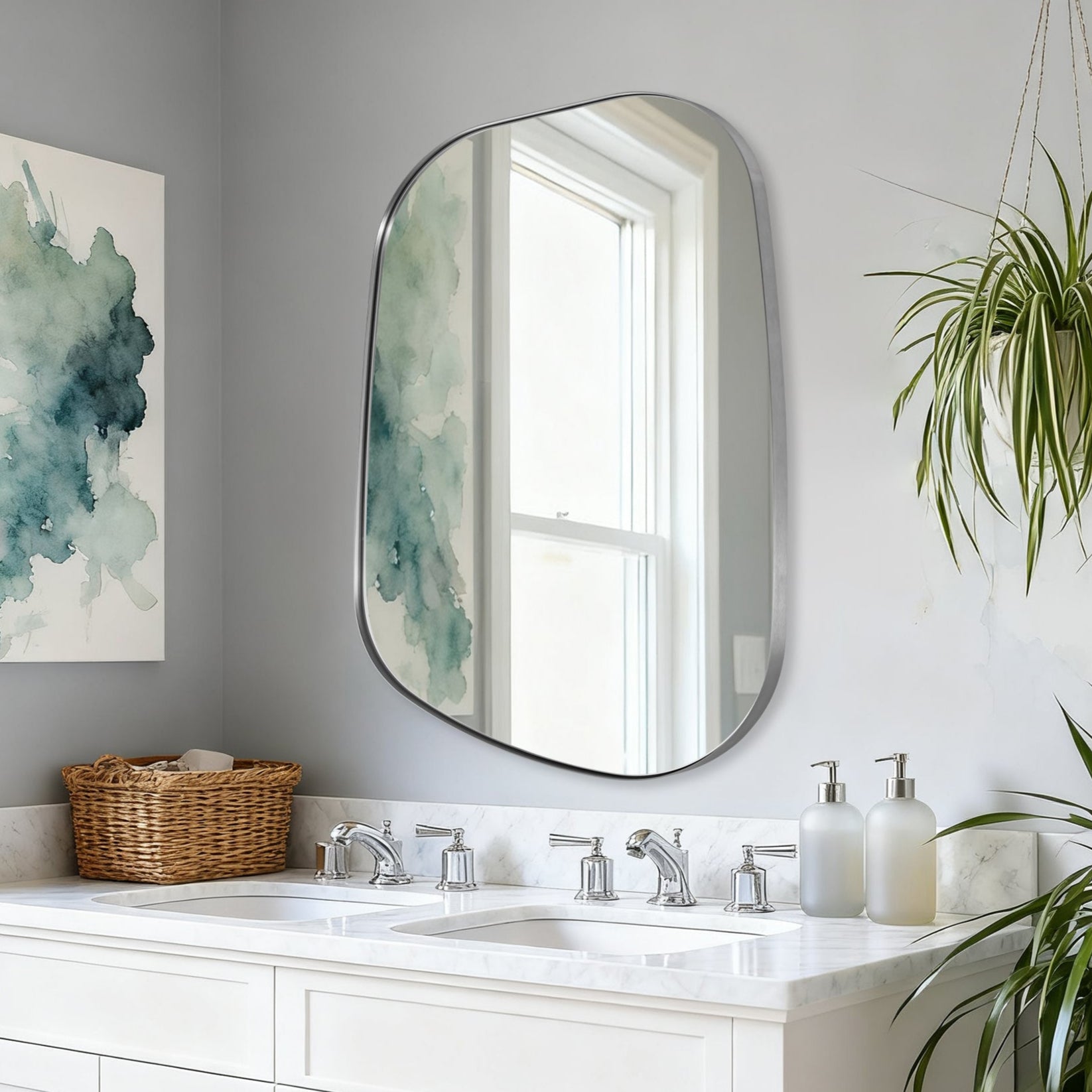 Asymmetrical Irregular Bathroom Wall Mirror | Stainless Steel Frame