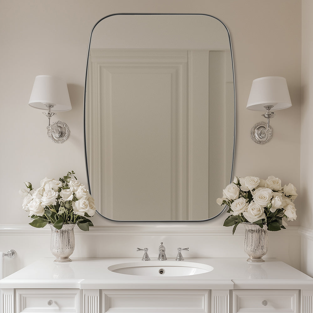 Modern Oval Oblong Bathroom Vanity Mirror | Stainless Steel Frame