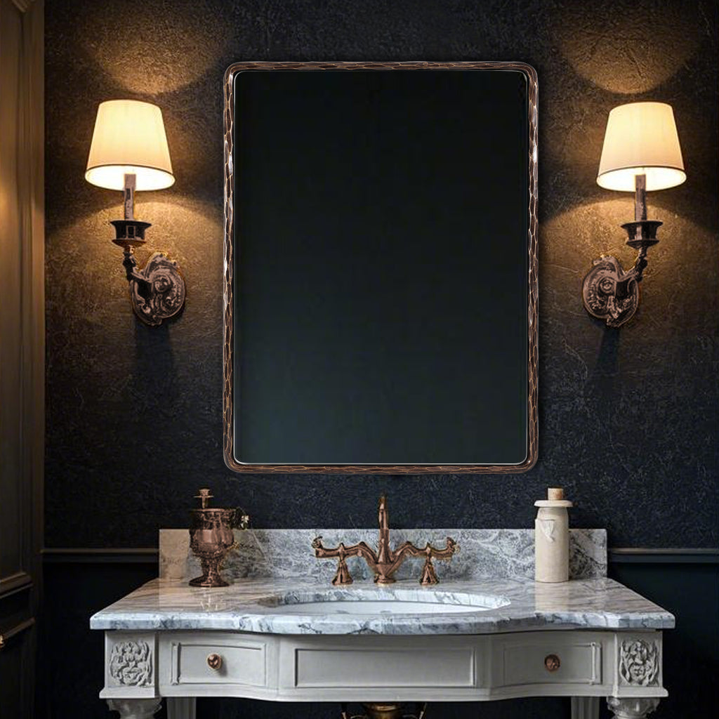 Vintage Hand Hammer Frame Forged Iron Rectangle Wall Mirrors Wrought Iron Mirror