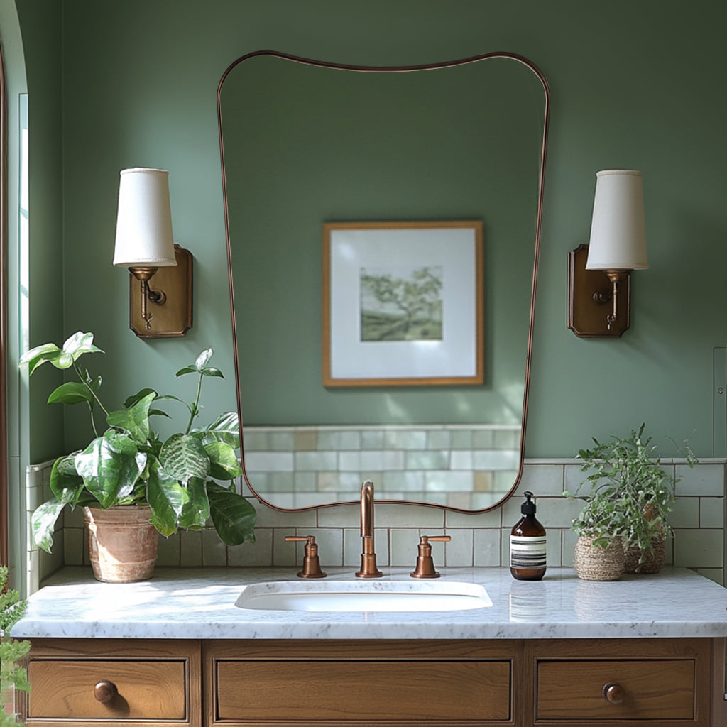 Contemporary Concave Scalloped Irregular Wall Mirror for Bathroom |Stainless Steel Frame