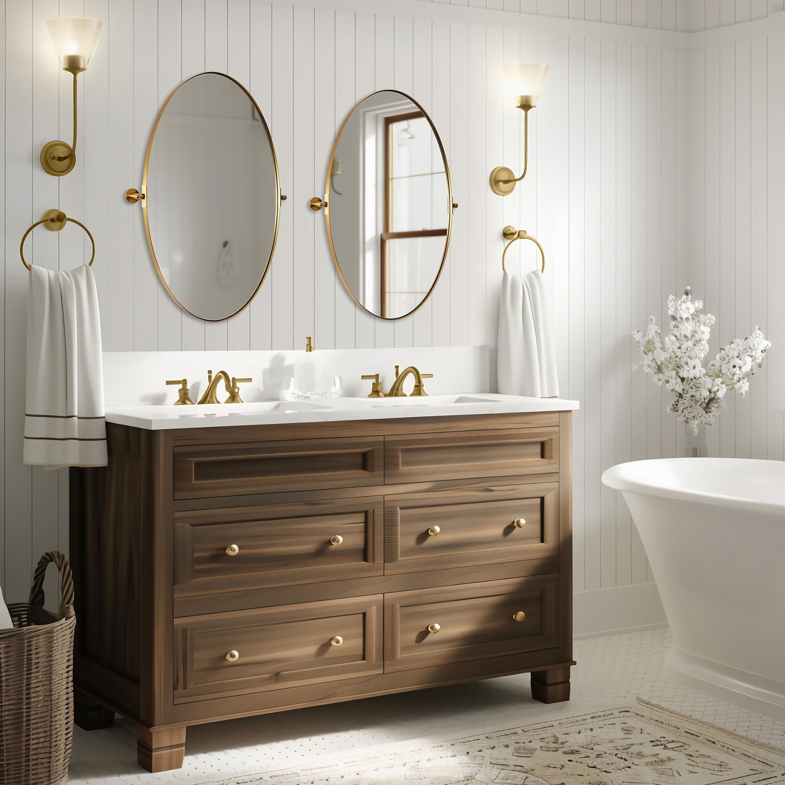 Oval Pivot Mirrors Adjustable Tilting Angle Floating Bathroom Mirror| Stainless Steel Framed