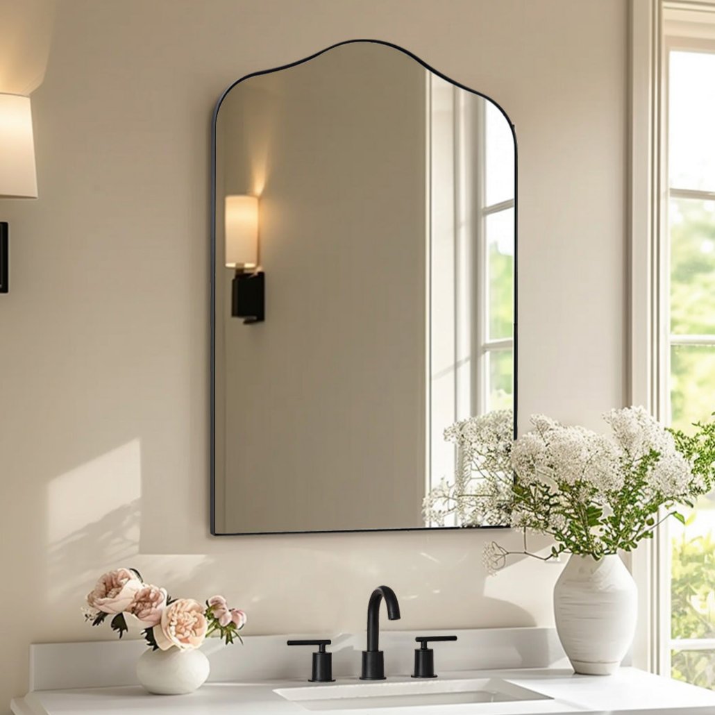 Contemporary Arch Top Curved Arched Bathroom Vanity Mirror | Stainless Steel Frame