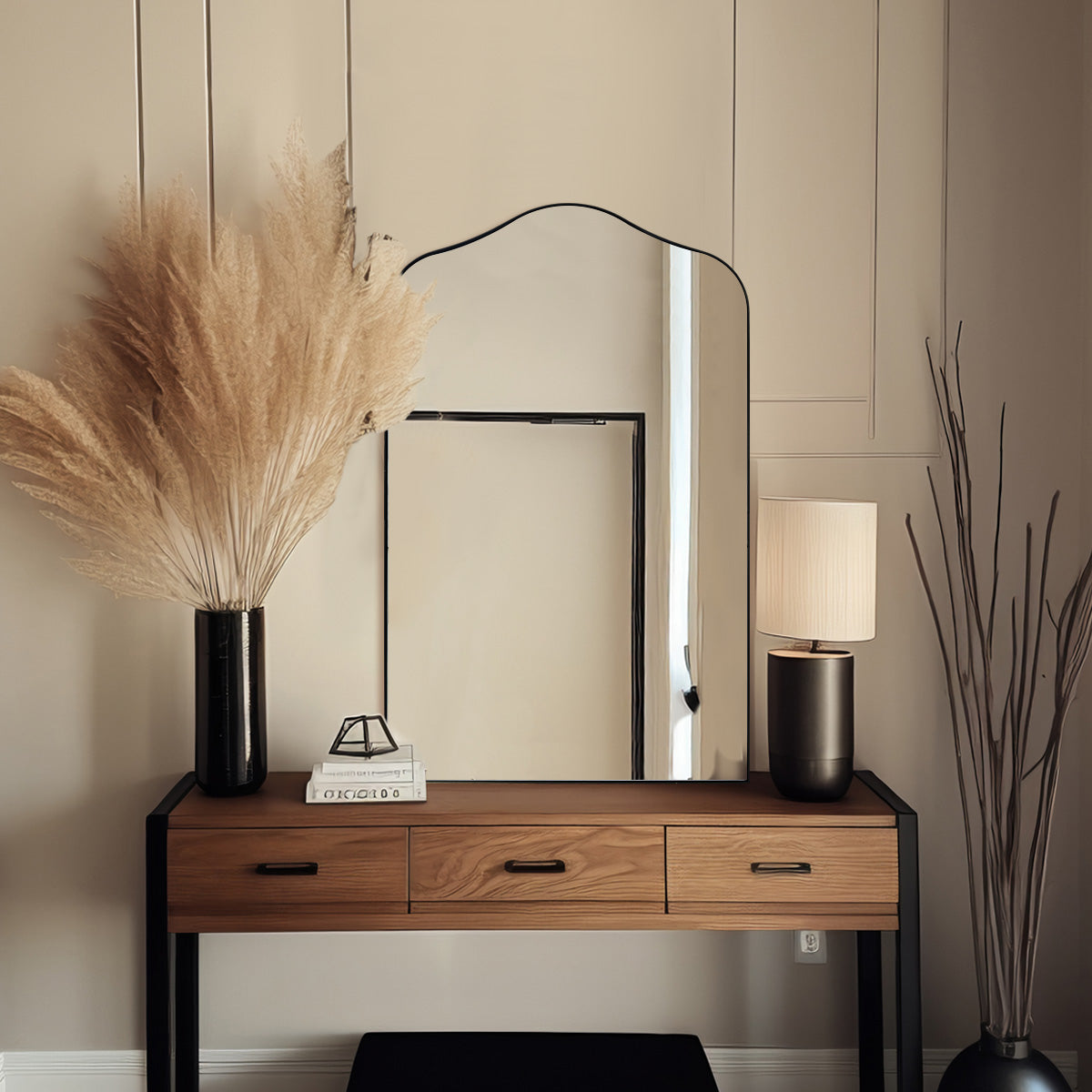 Contemporary Arch Top Curved Arched Bathroom Vanity Mirror | Stainless Steel Frame