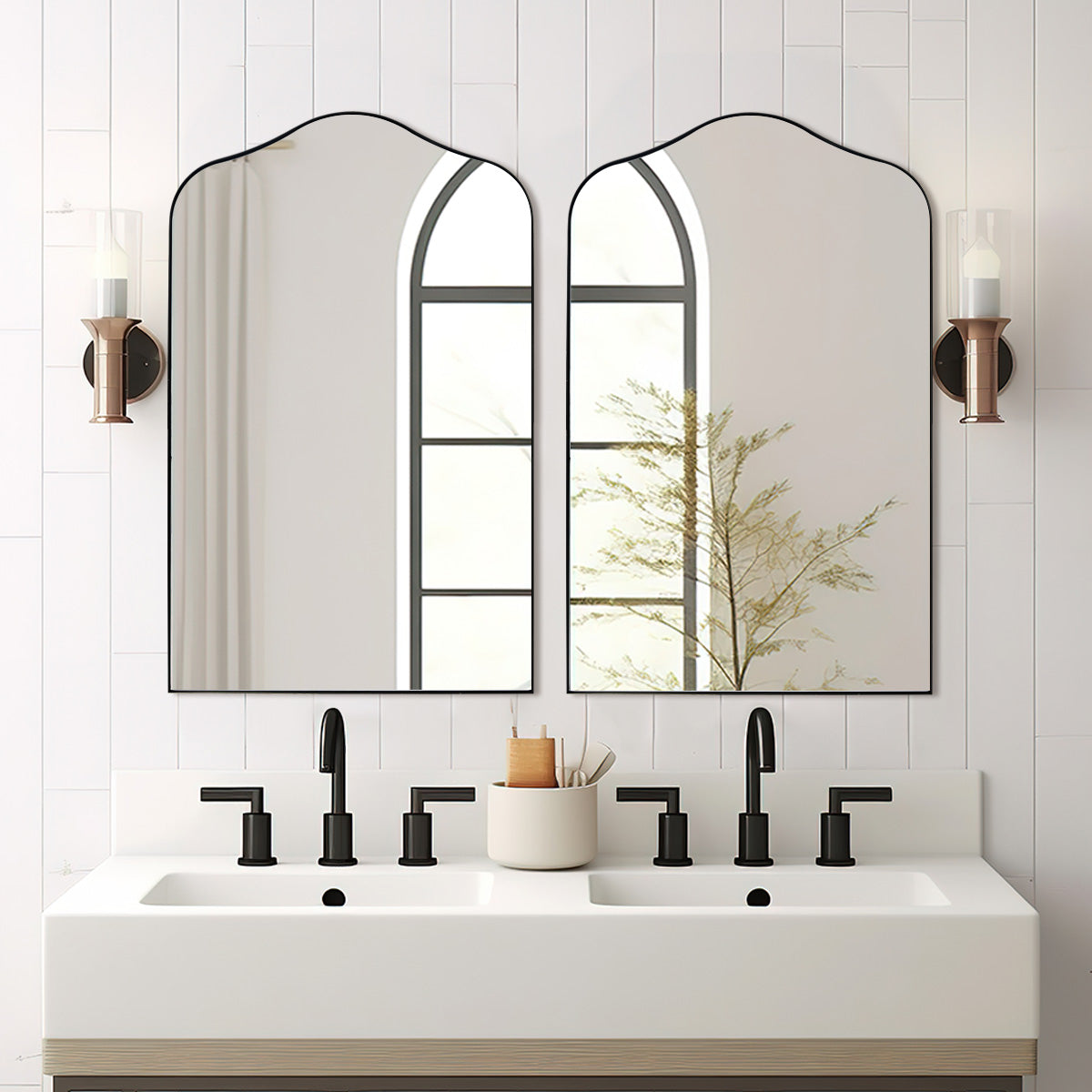 Contemporary Arch Top Curved Arched Bathroom Vanity Mirror | Stainless Steel Frame