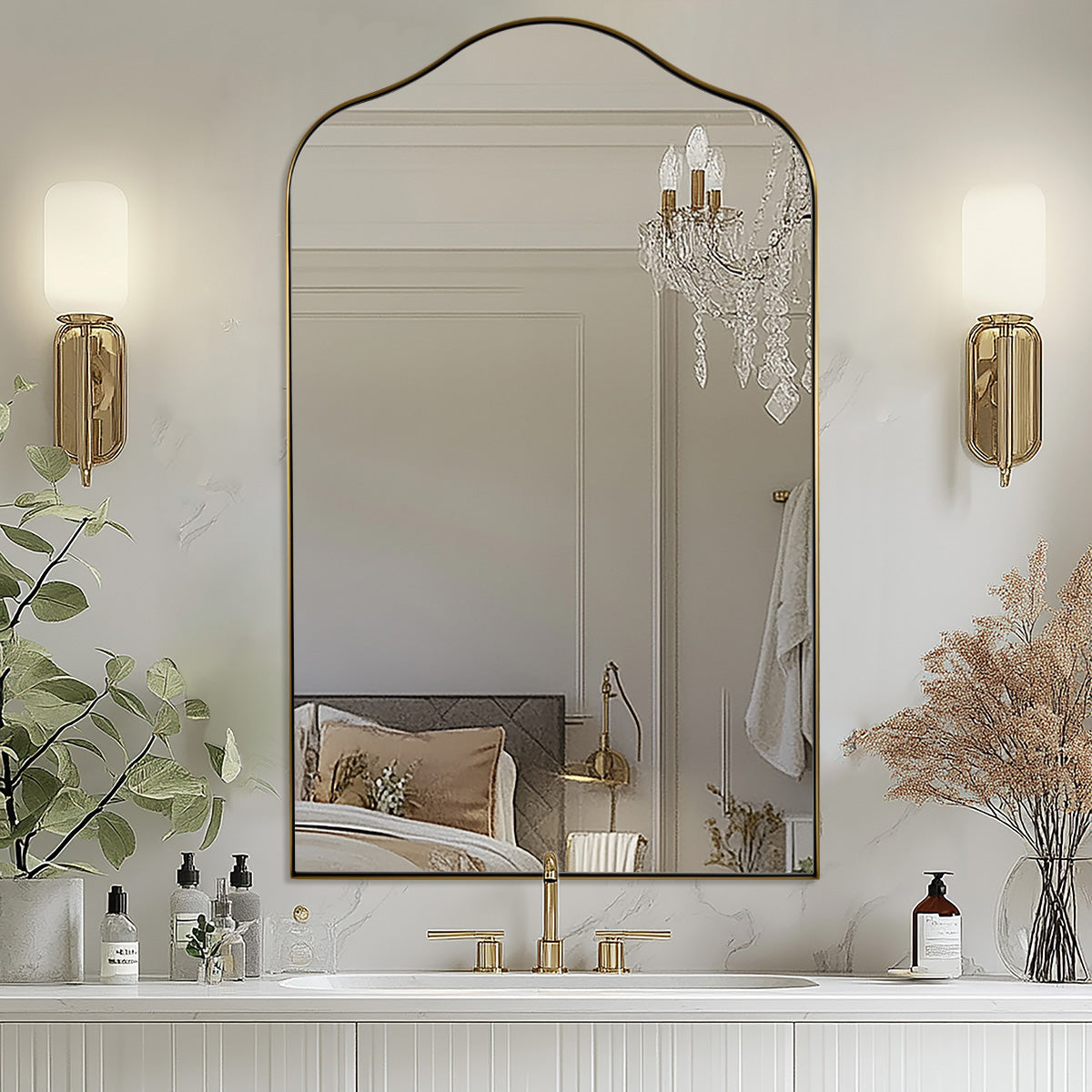 Contemporary Arch Top Curved Arched Bathroom Vanity Mirror | Stainless Steel Frame