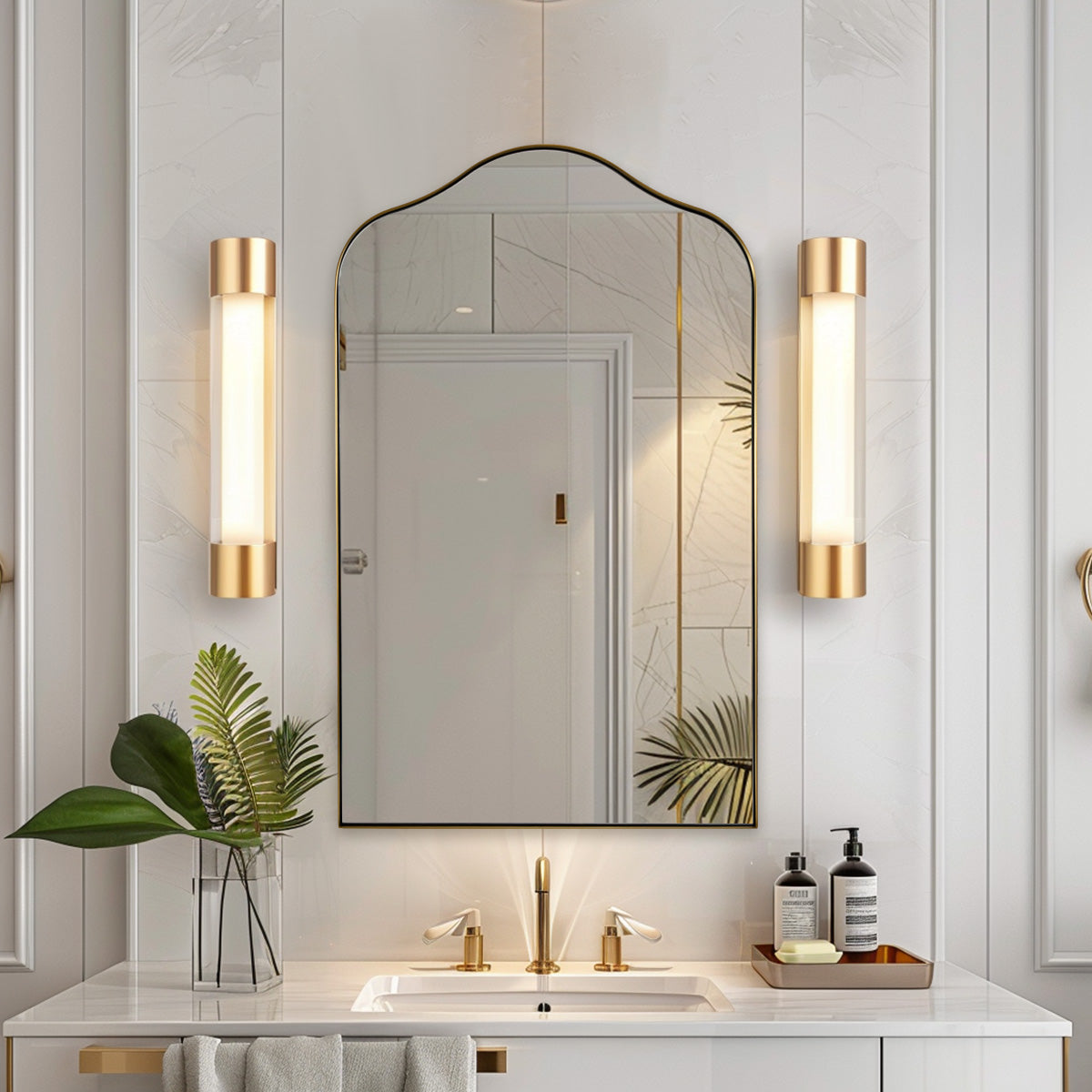 Contemporary Arch Top Curved Arched Bathroom Vanity Mirror | Stainless Steel Frame