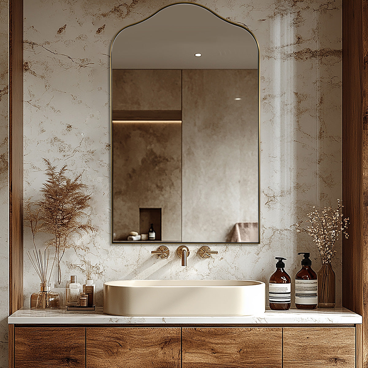Contemporary Arch Top Curved Arched Bathroom Vanity Mirror | Stainless Steel Frame