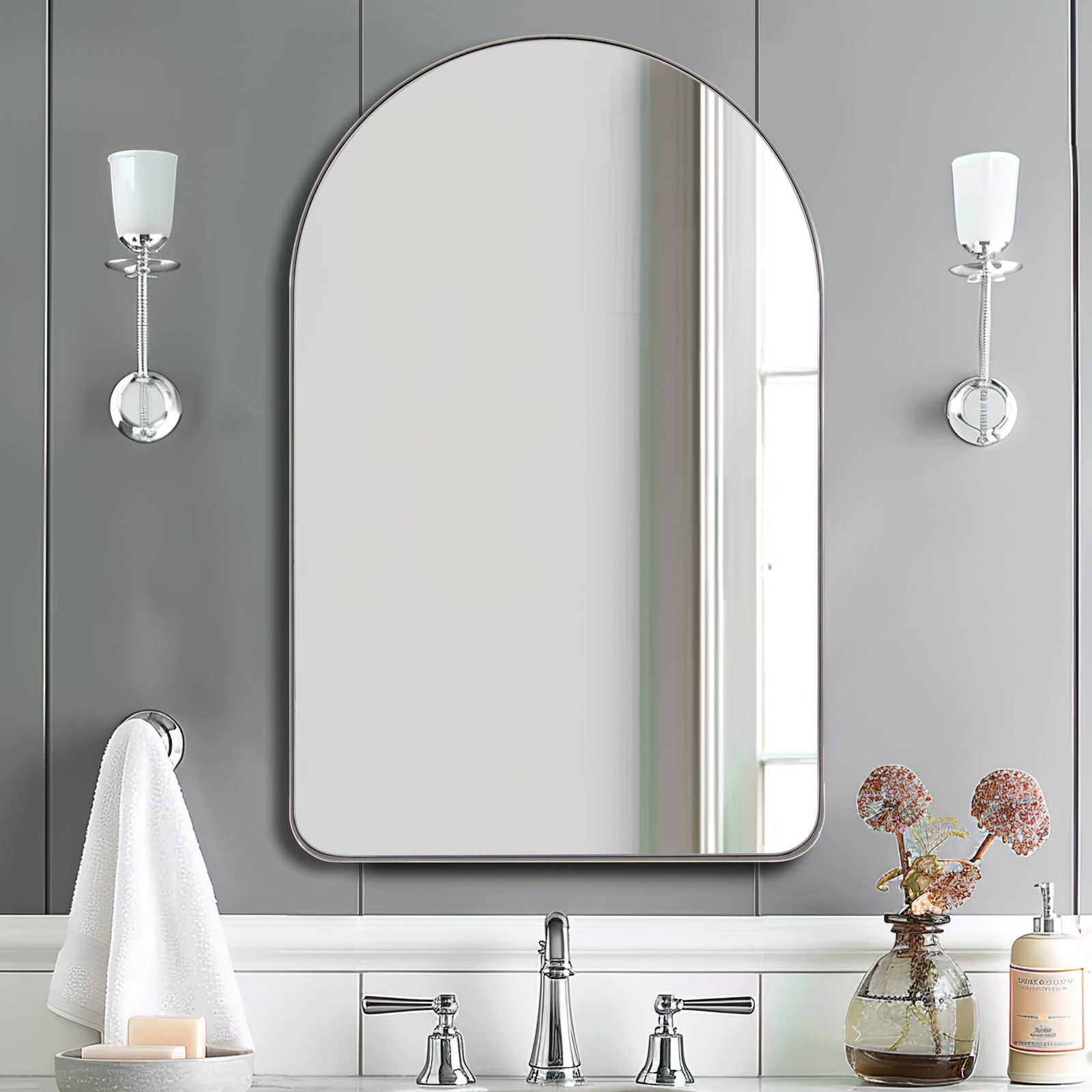 Contemporary Arched Bathroom Vanity Mirror | Stainless Steel Frame