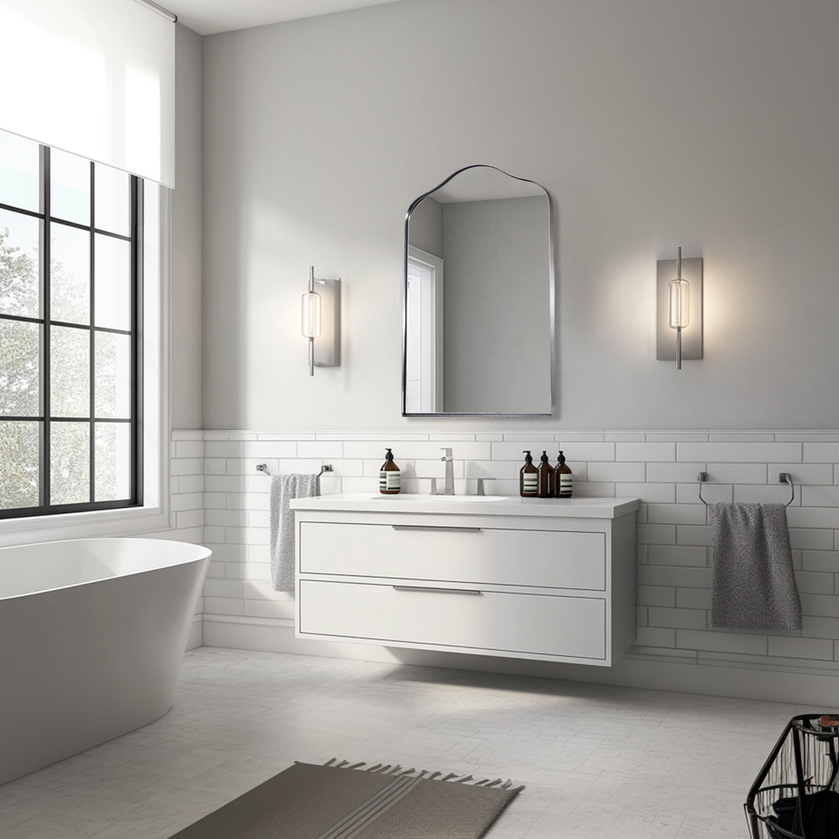 Contemporary Arch Top Curved Arched Bathroom Vanity Mirror | Stainless Steel Frame