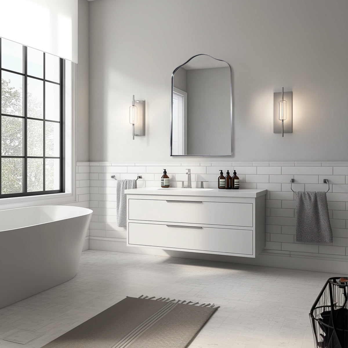Contemporary Arch Top Curved Arched Bathroom Vanity Mirror | Stainless Steel Frame