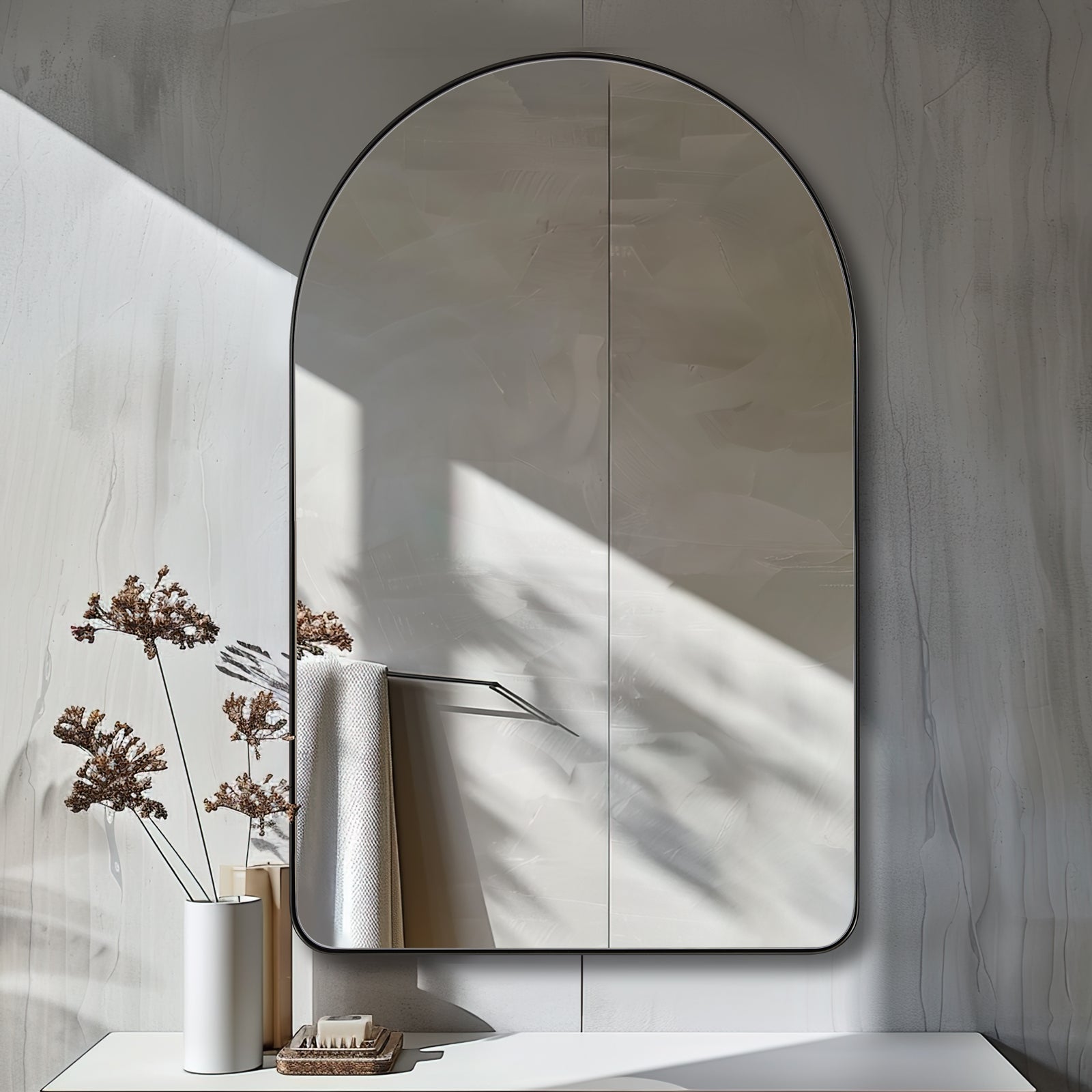 Contemporary Arched Bathroom Vanity Mirror | Stainless Steel Frame