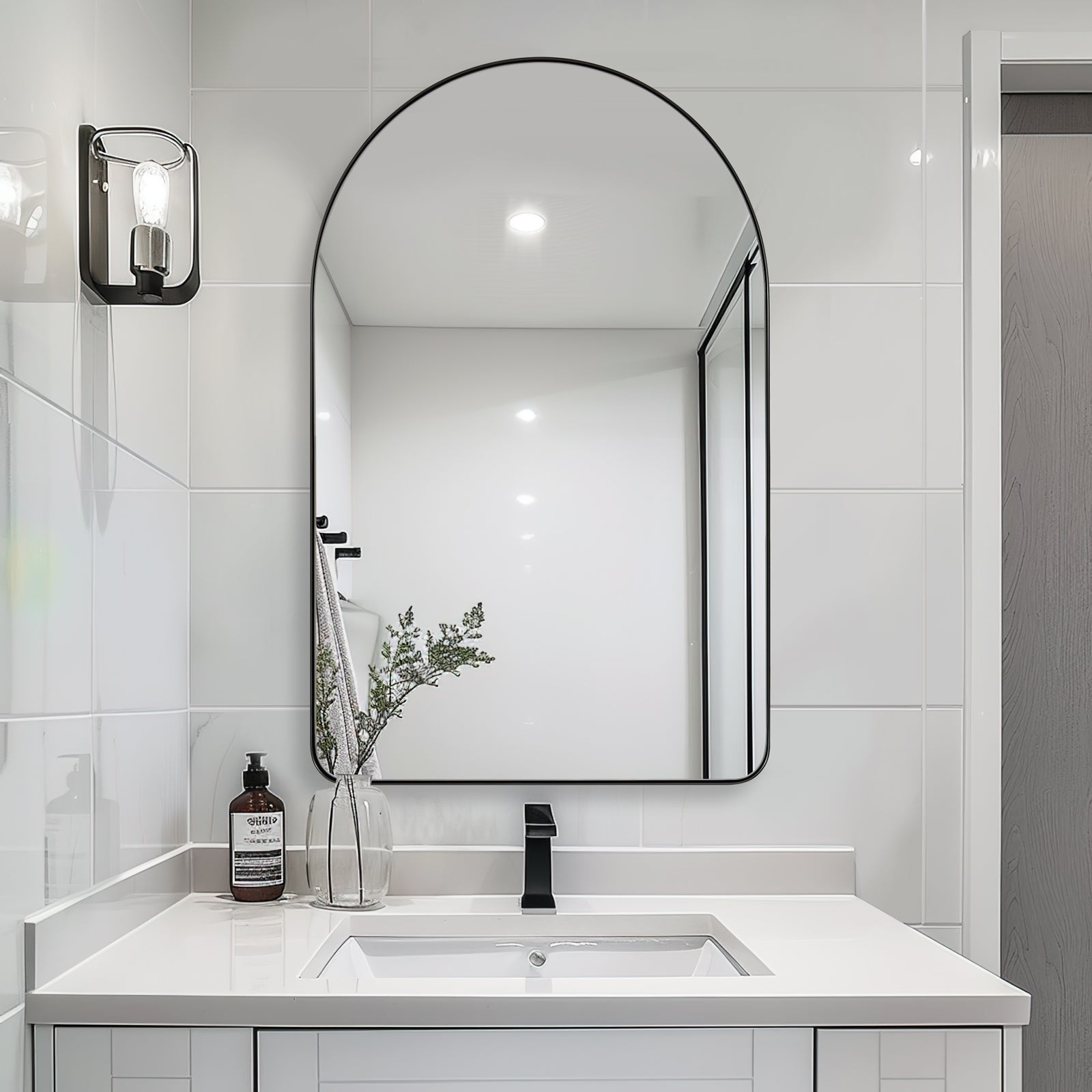 Open Box Like New: Contemporary Arched Bathroom Vanity Mirror