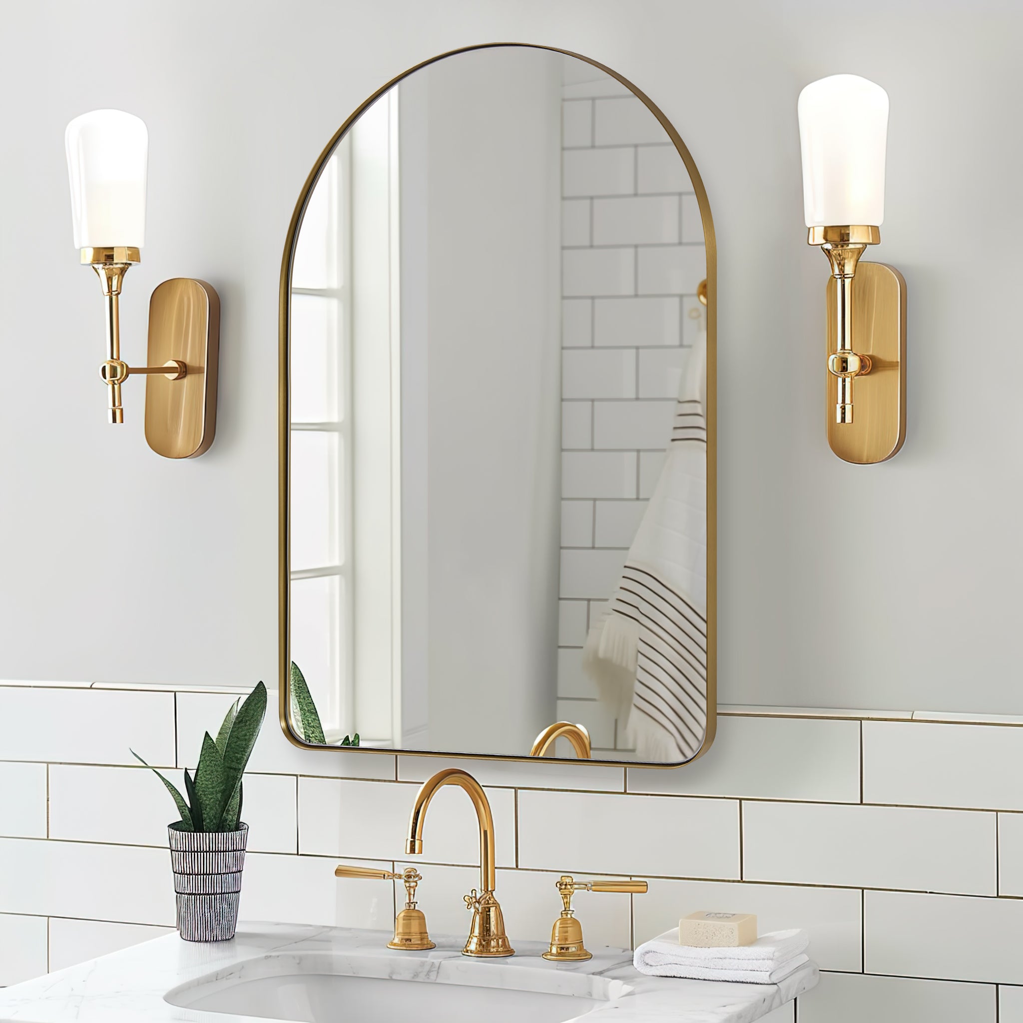Contemporary Arched Bathroom Vanity Mirror | Stainless Steel Frame