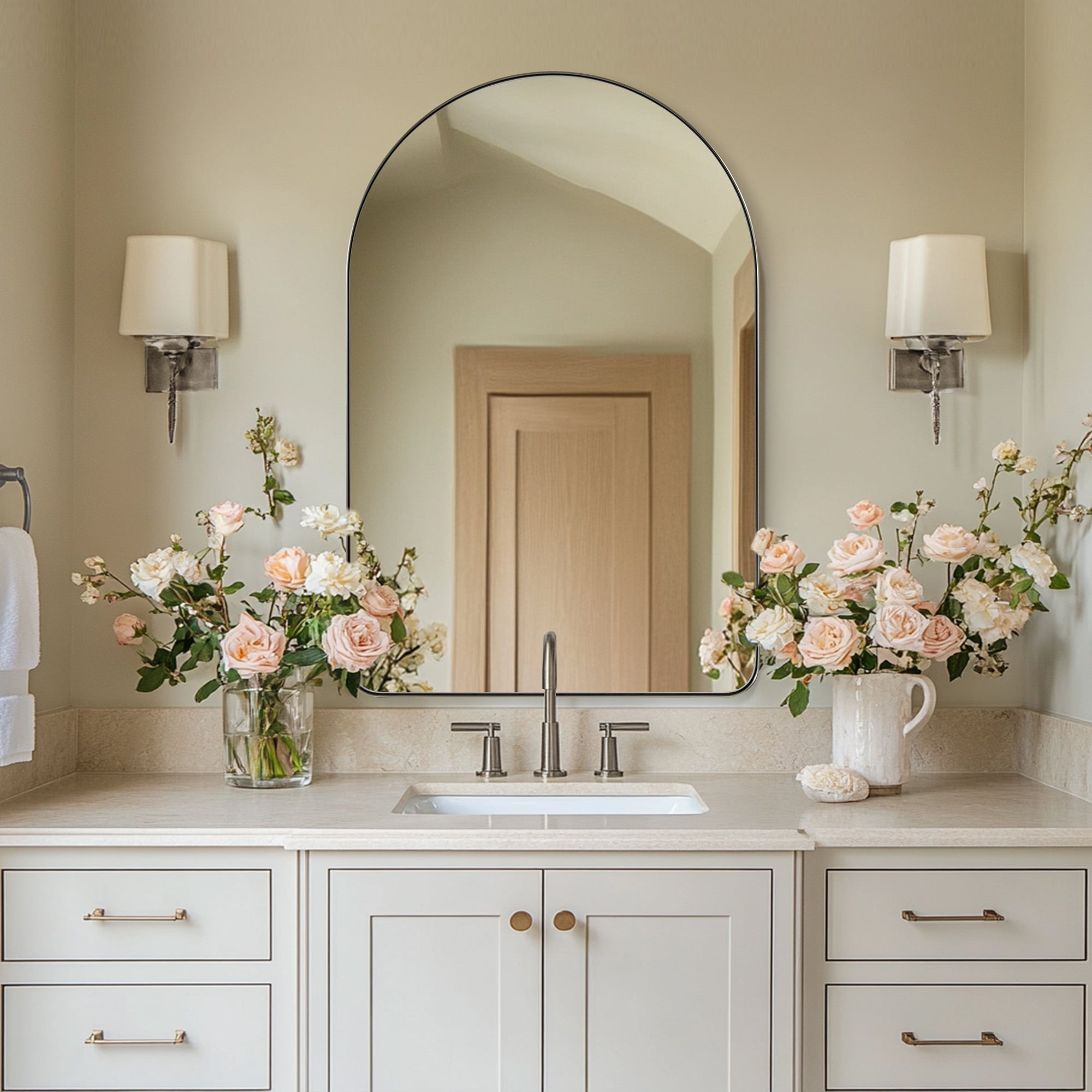 Contemporary Arched Bathroom Vanity Mirror | Stainless Steel Frame