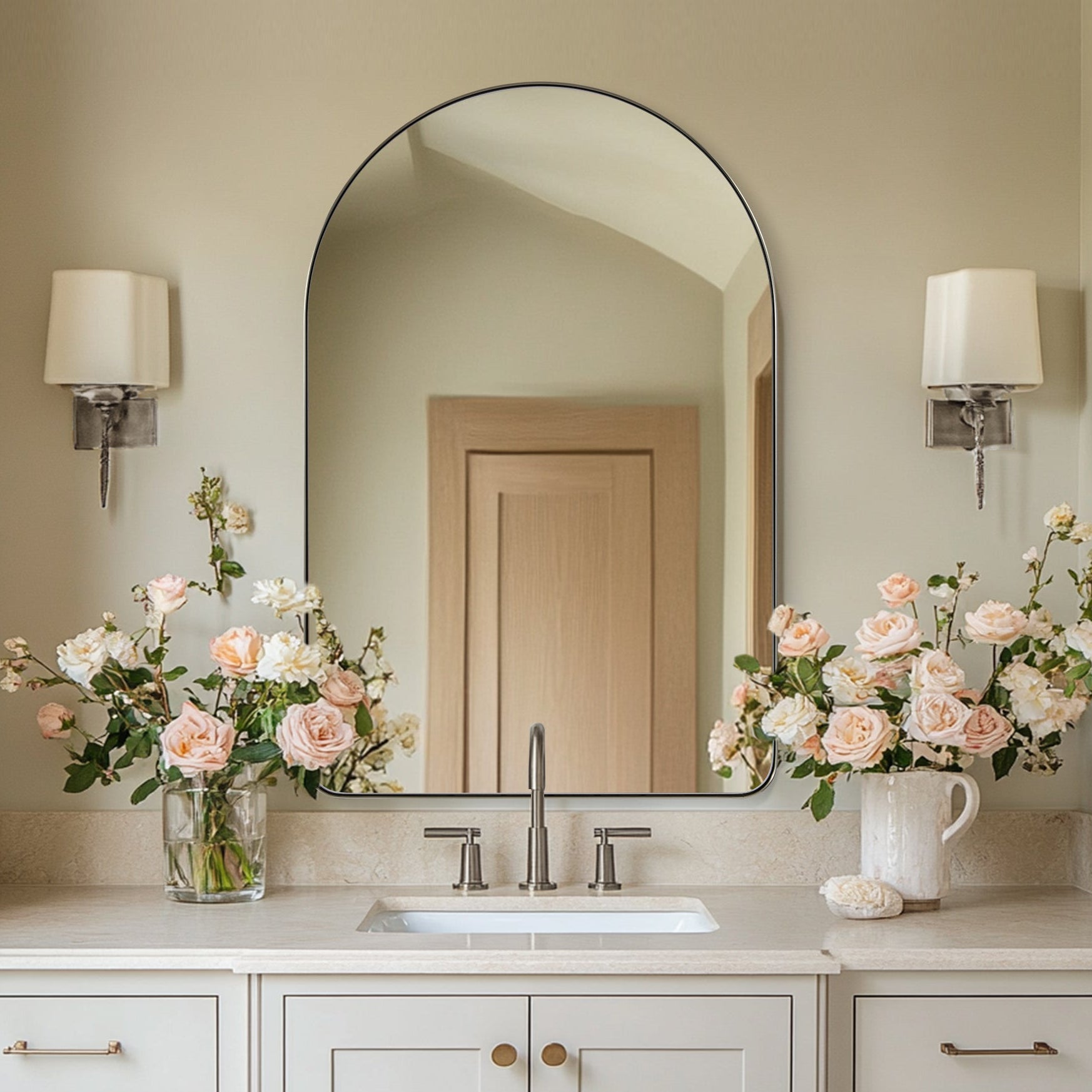 Contemporary Arched Bathroom Vanity Mirror | Stainless Steel Frame