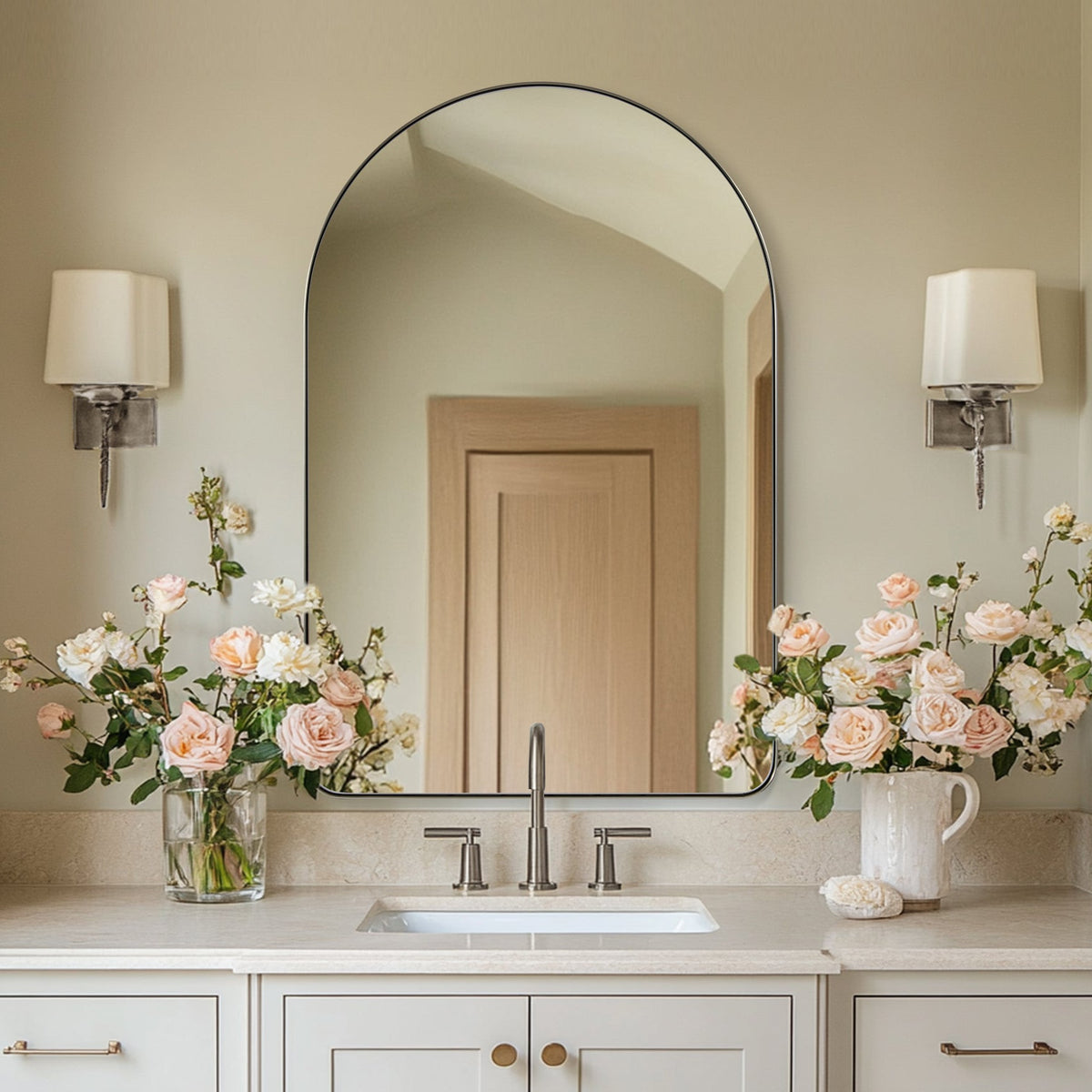 Contemporary Arched Bathroom Vanity Mirror | Stainless Steel Frame