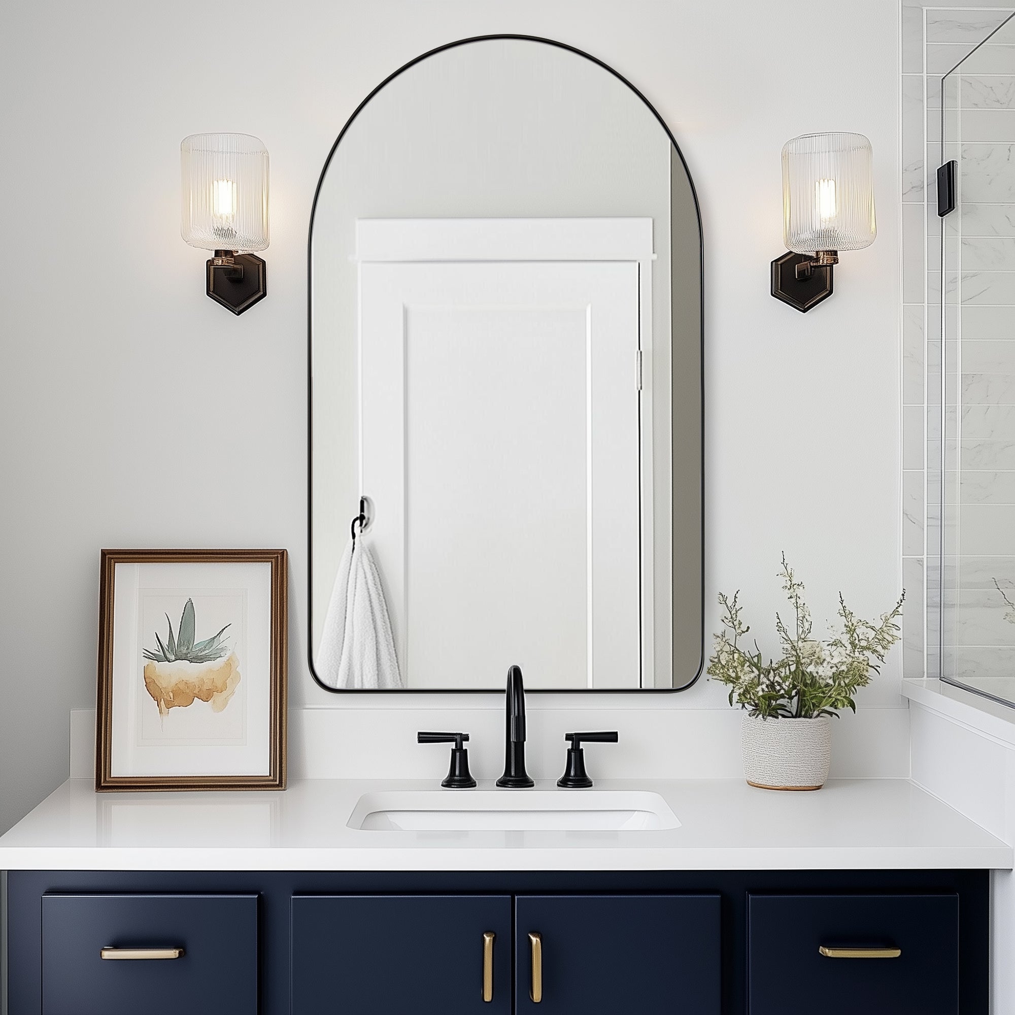 Contemporary Arched Bathroom Vanity Mirror | Stainless Steel Frame