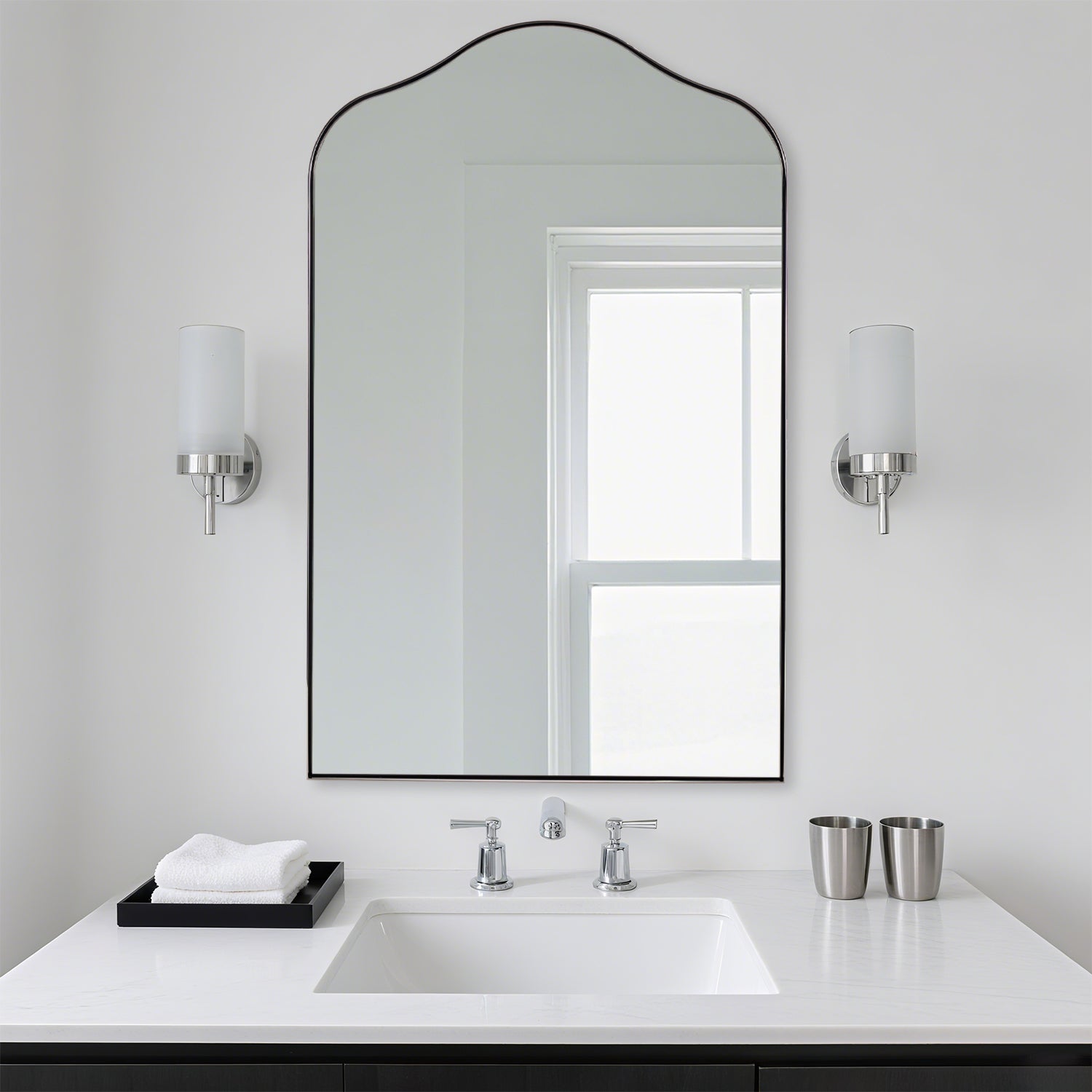 Contemporary Arch Top Curved Arched Bathroom Vanity Mirror | Stainless Steel Frame