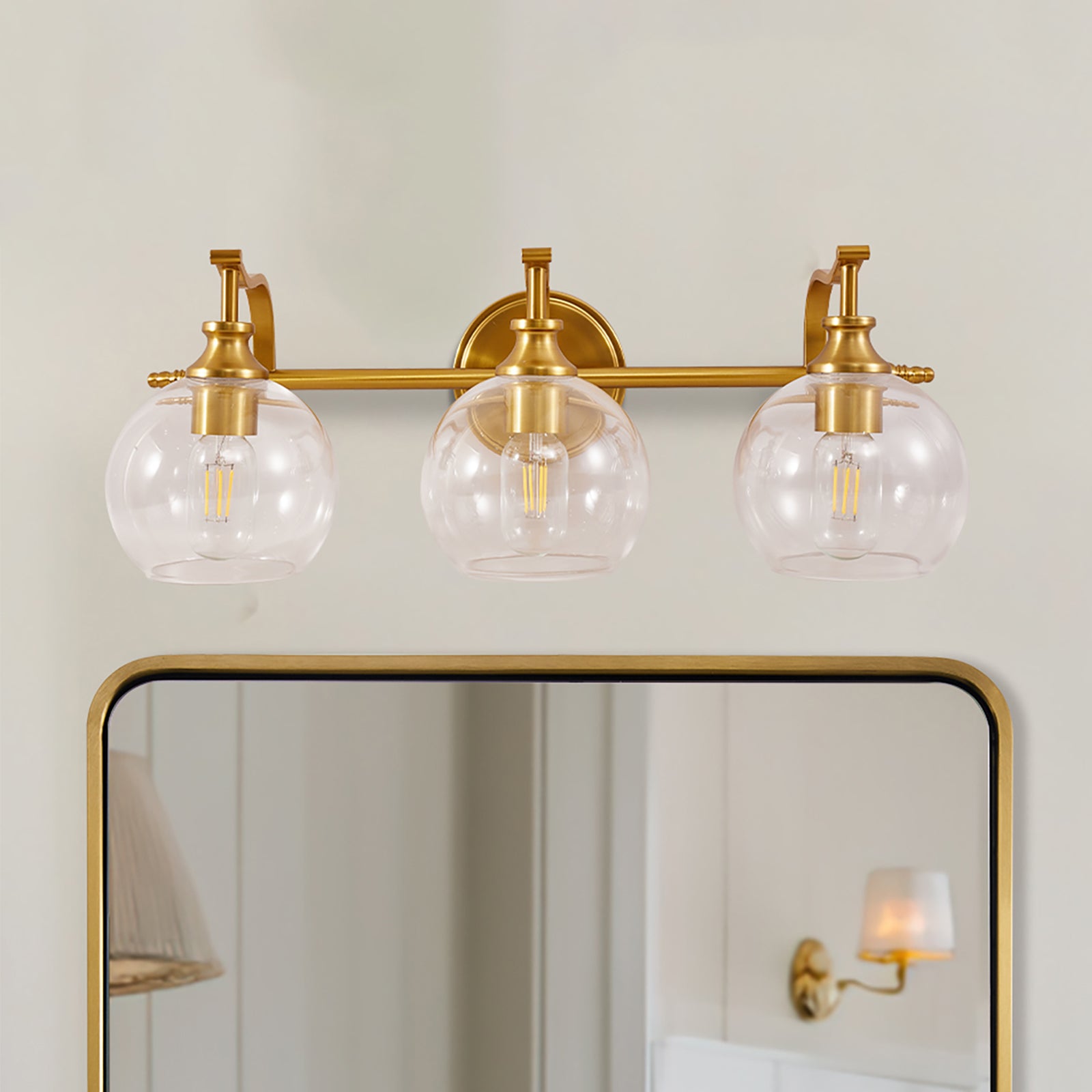 Modern Clear Globe Glass Shade Metal Crank Frame Bathroom Sconces