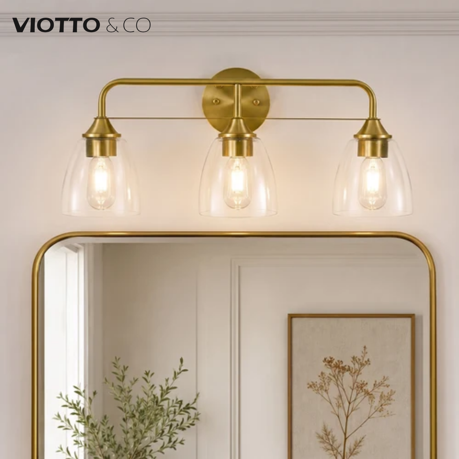 Clear Bell Glass Wall Light Dual-Rail Frame Bathroom Vanity Light