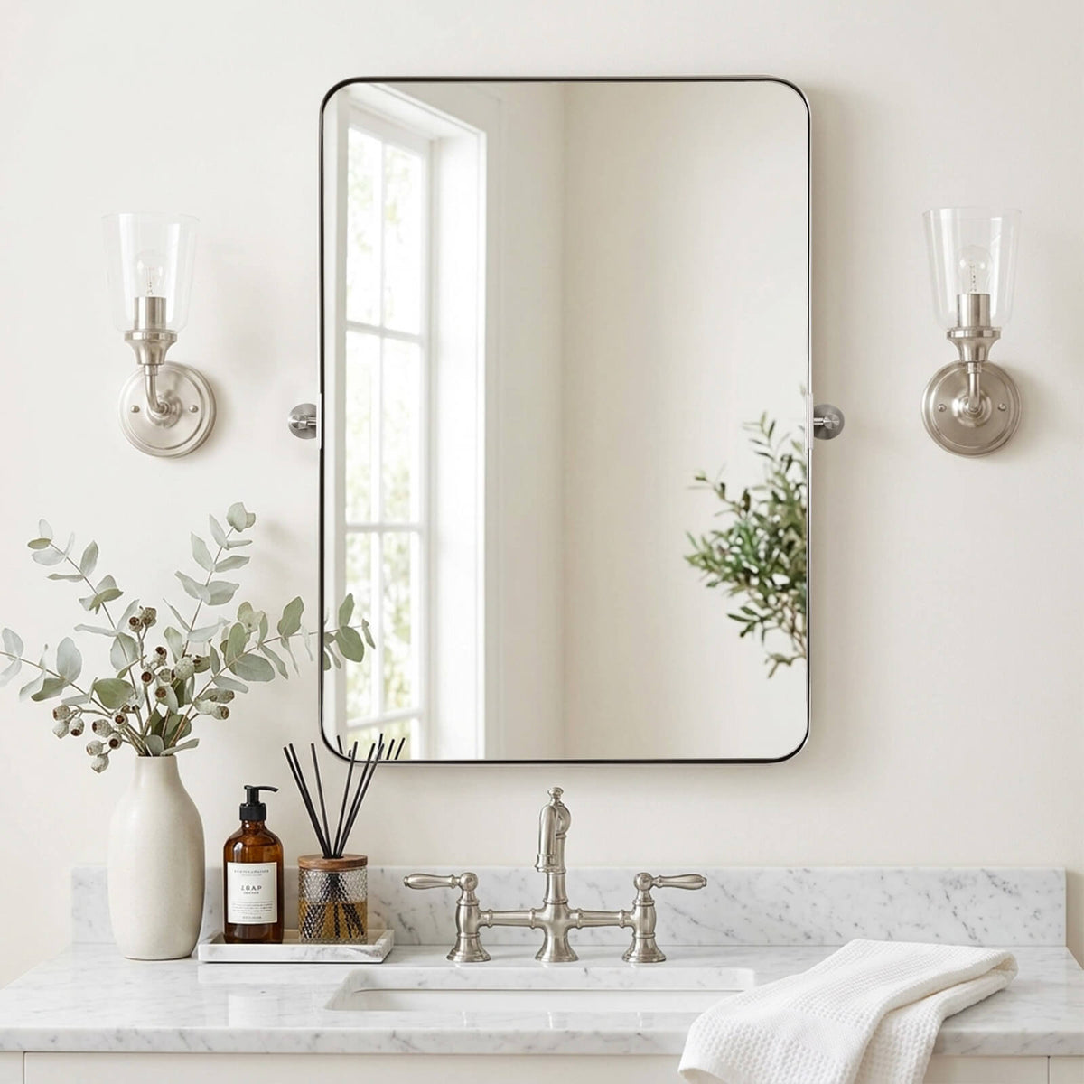 Tilting Rectangular Pivot Mirror for Bathroom/Vanity Floating Mirror | Stainless Steel Frame