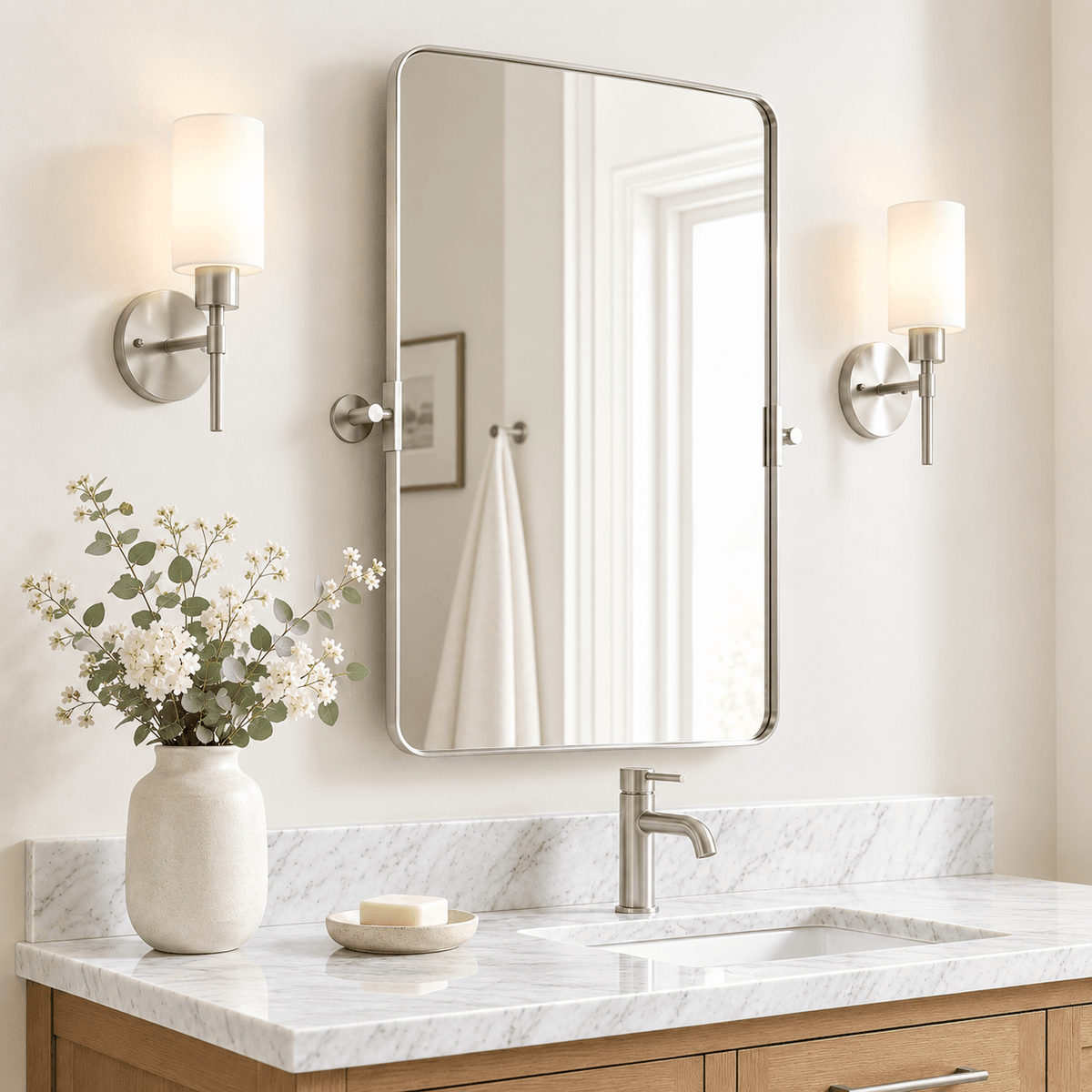 Tilting Rectangular Pivot Mirror for Bathroom/Vanity Floating Mirror | Stainless Steel Frame