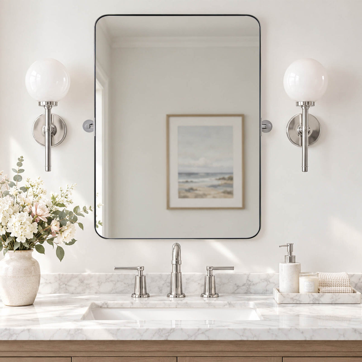 Tilting Rectangular Pivot Mirror for Bathroom/Vanity Floating Mirror | Stainless Steel Frame
