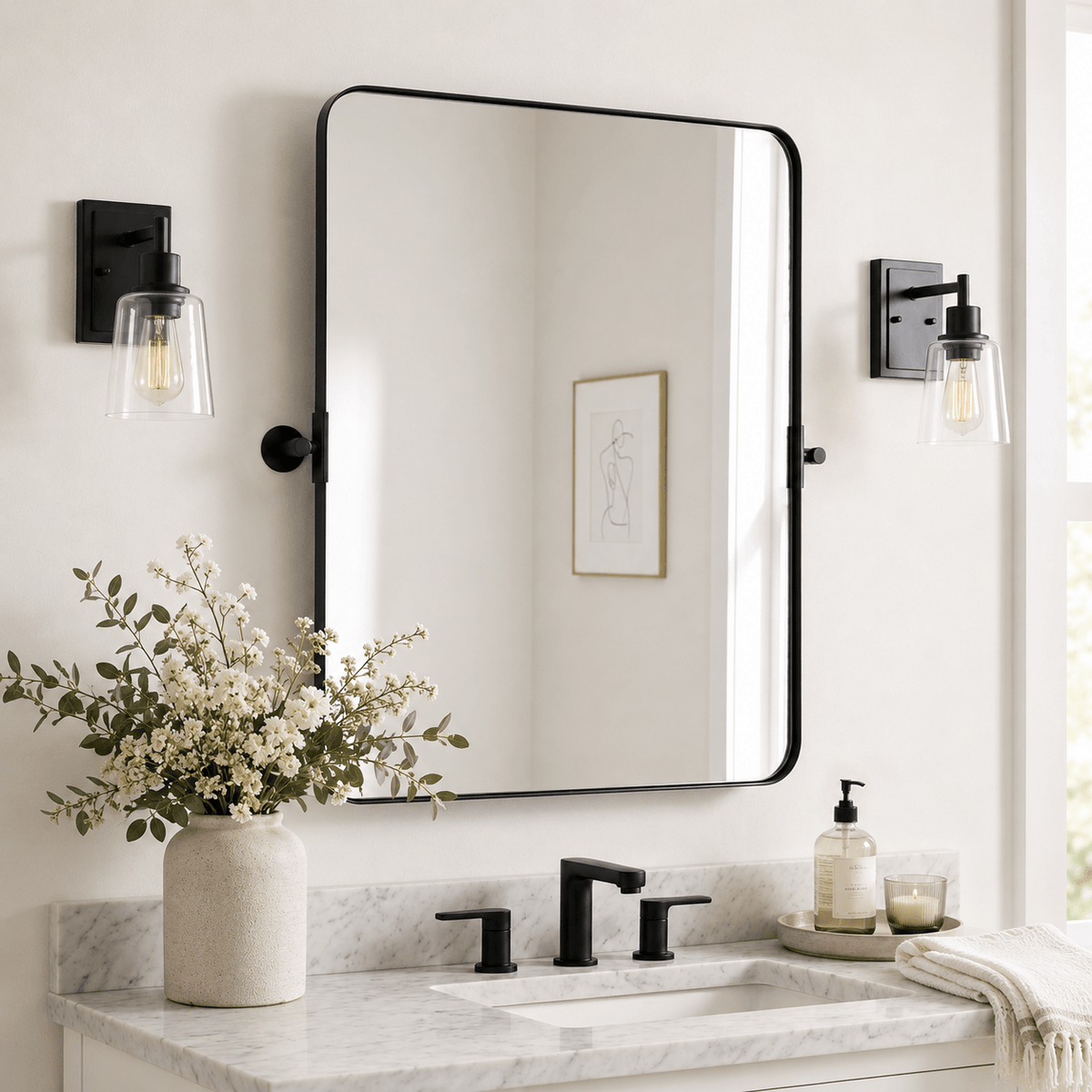 Tilting Rectangular Pivot Mirror for Bathroom/Vanity Floating Mirror | Stainless Steel Frame