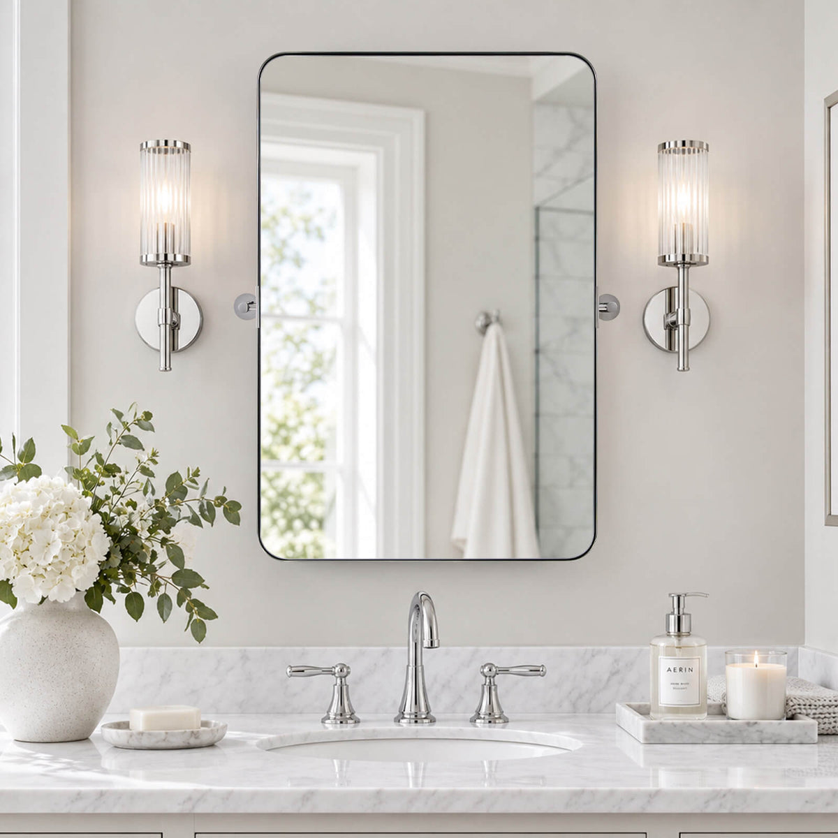 Tilting Rectangular Pivot Mirror for Bathroom/Vanity Floating Mirror | Stainless Steel Frame
