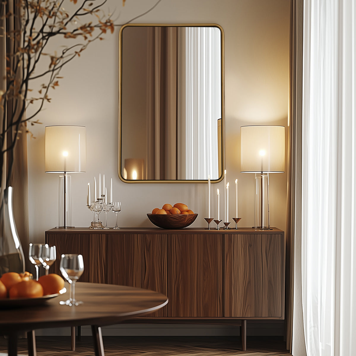 Contemporary Rectangle Bathroom Mirror |Rounded Stainless Steel Framed