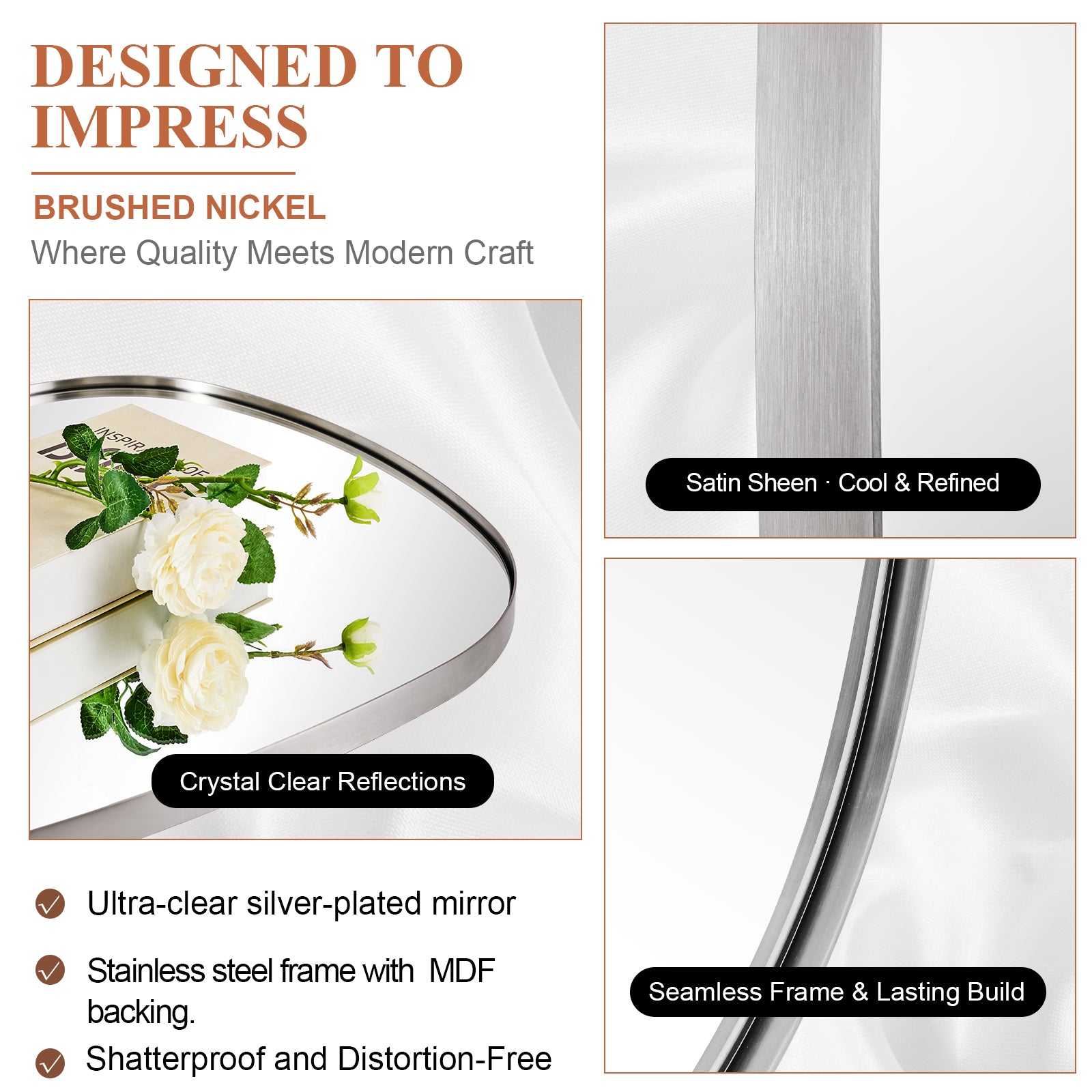 Contemporary Irregular Organic Bathroom Wall Mirror Asymmetric Decorative Mirror | Stainless Steel Frame