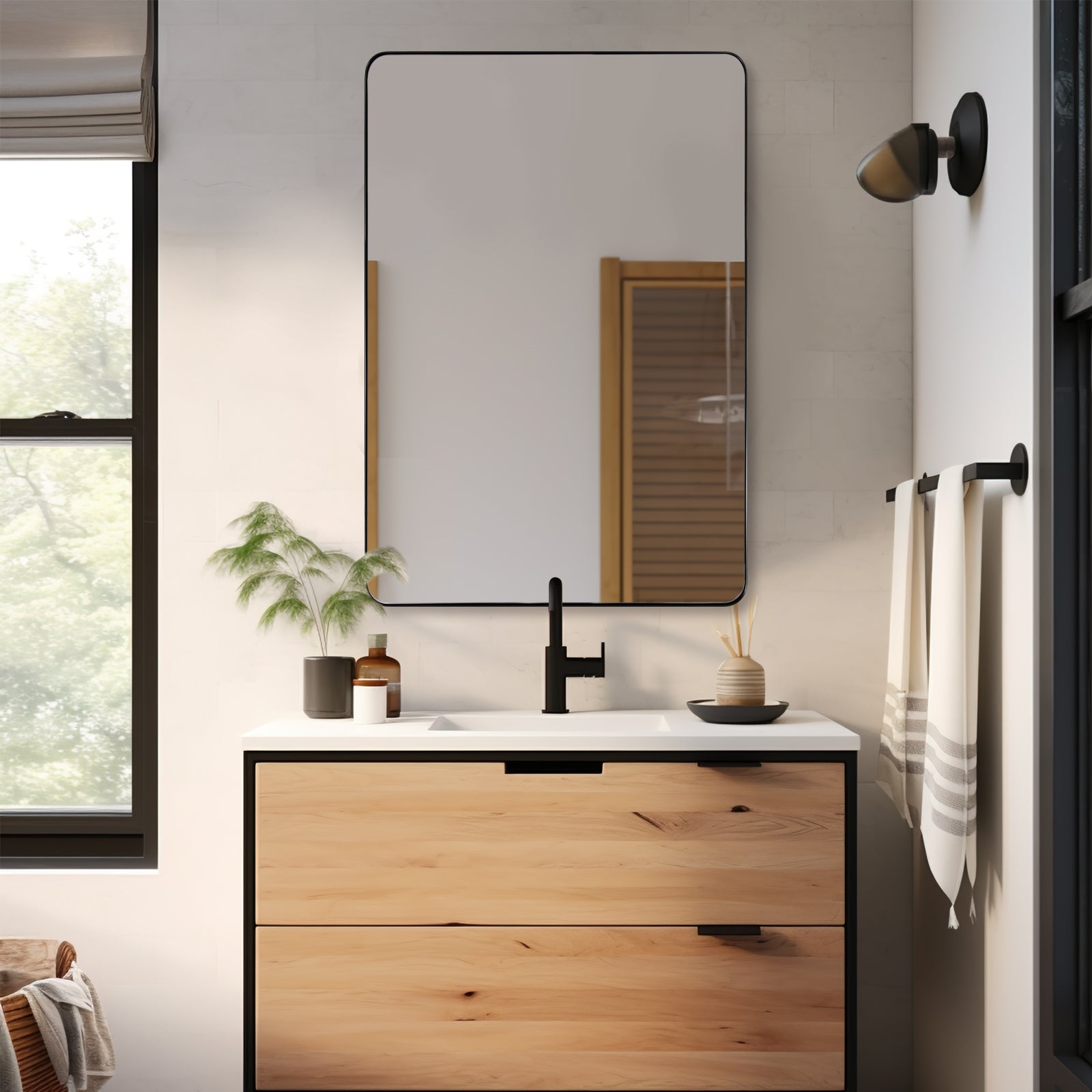 Modern Rounded Rectangular Bathroom Wall Mirrors with Aluminum Frame