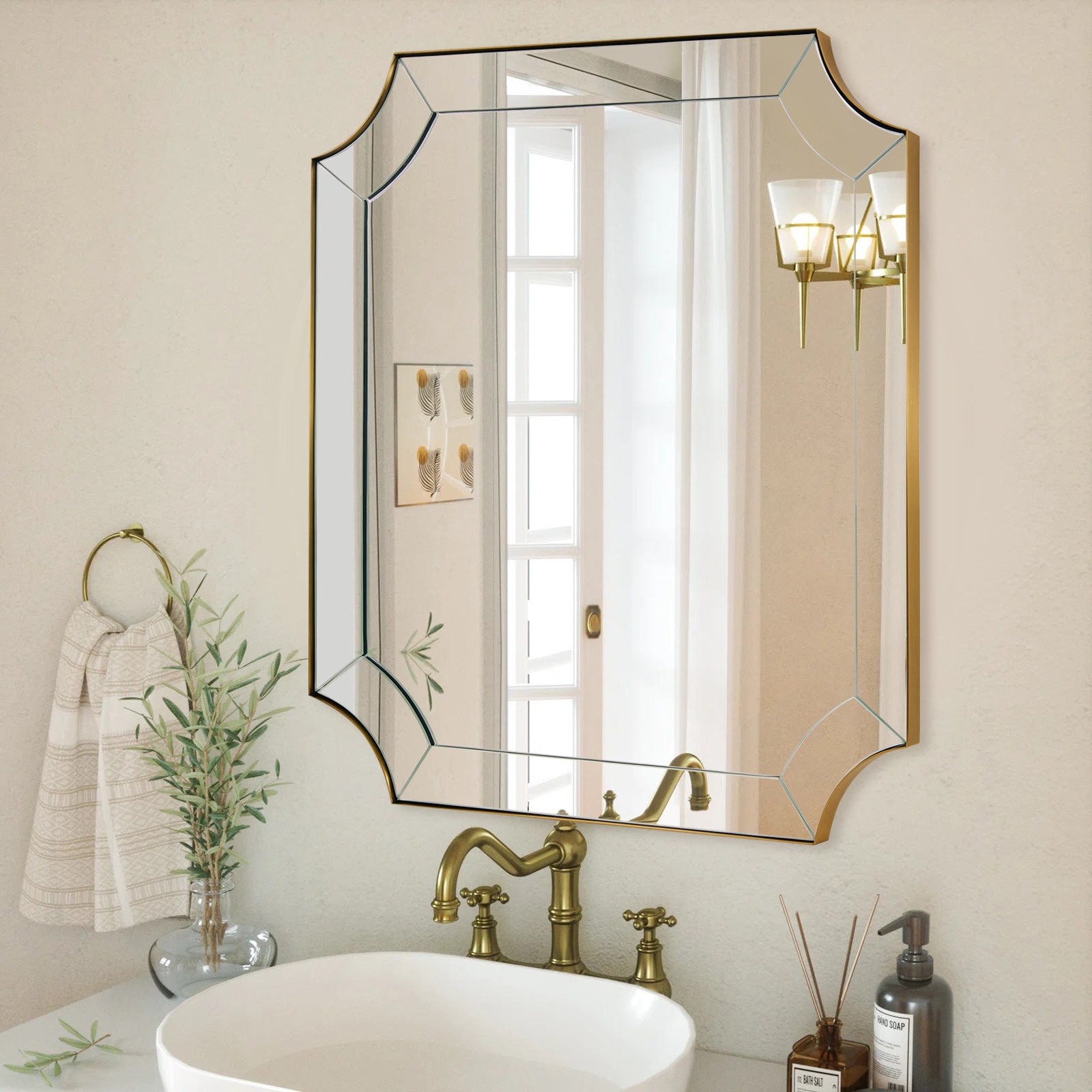 Minuette Scalloped Bathroom Decor Wall Mirrors Brushed Gold | Stainless Steel Frame