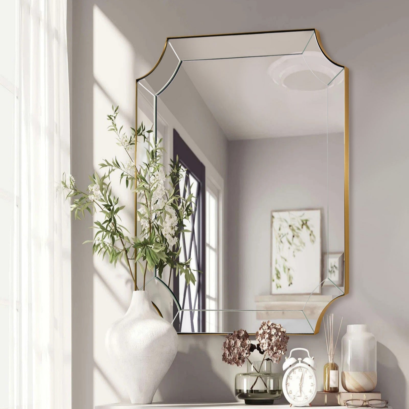 Minuette Glass Tiles Edge Scalloped Bathroom Vanity Mirrors | Stainless Steel Frame