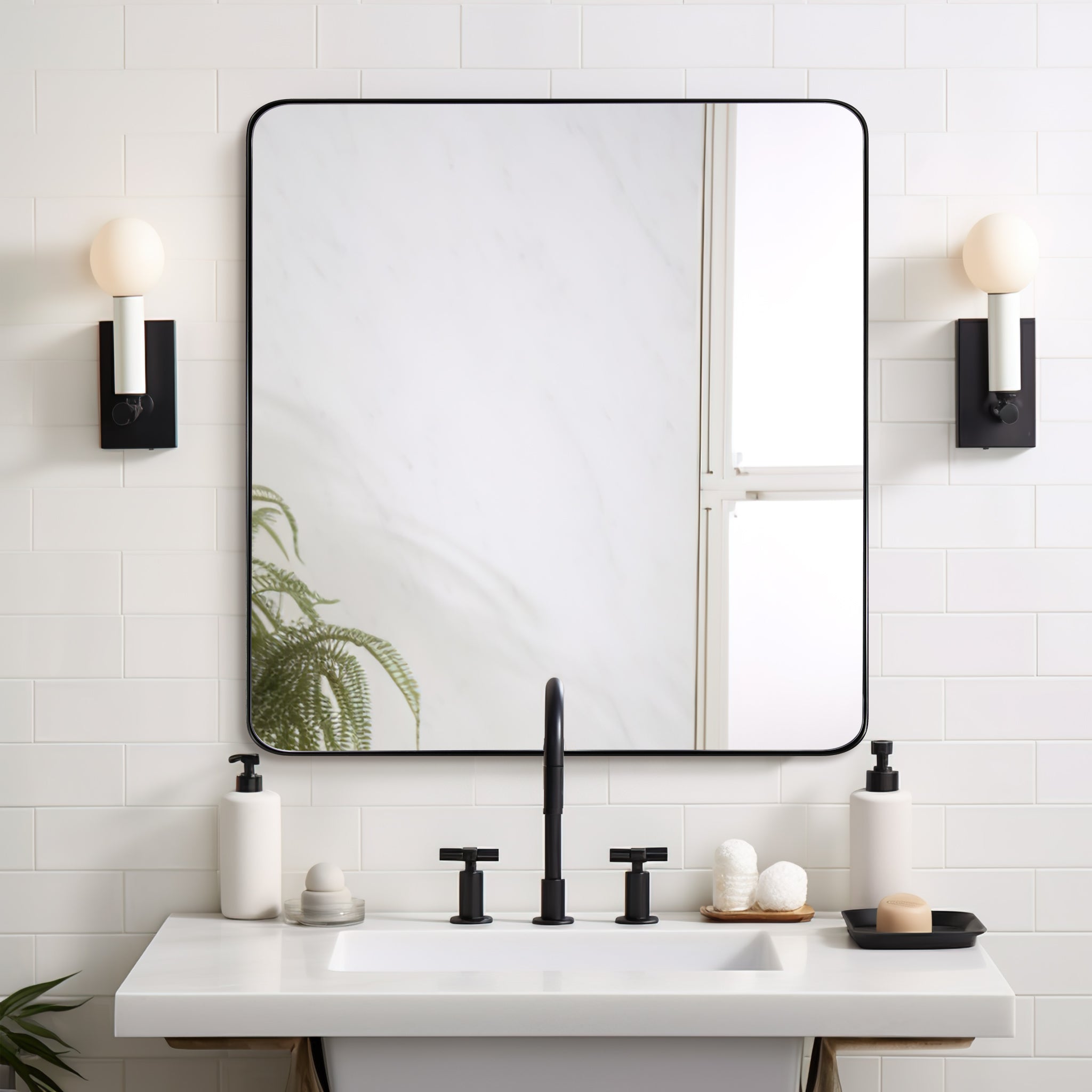 Modern Rounded Rectangle Mirror for Bathroom/ Vanity/ Wall | Stainless Steel Frame