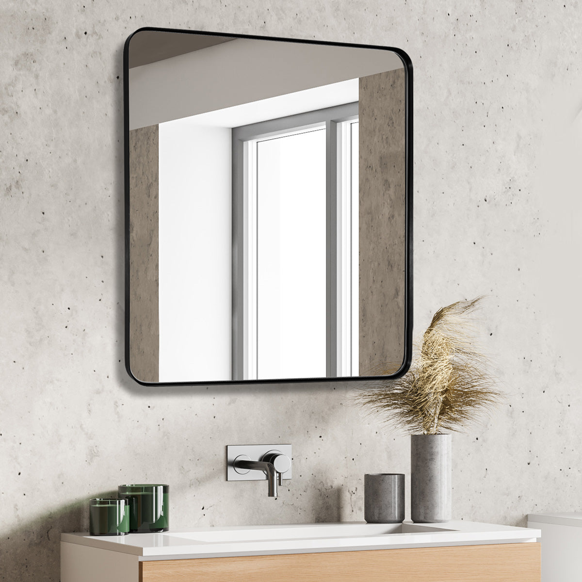 Open Box Like New : Modern Rounded Rectangle Mirror for Bathroom/ Vanity/ Wall | Stainless Steel Frame