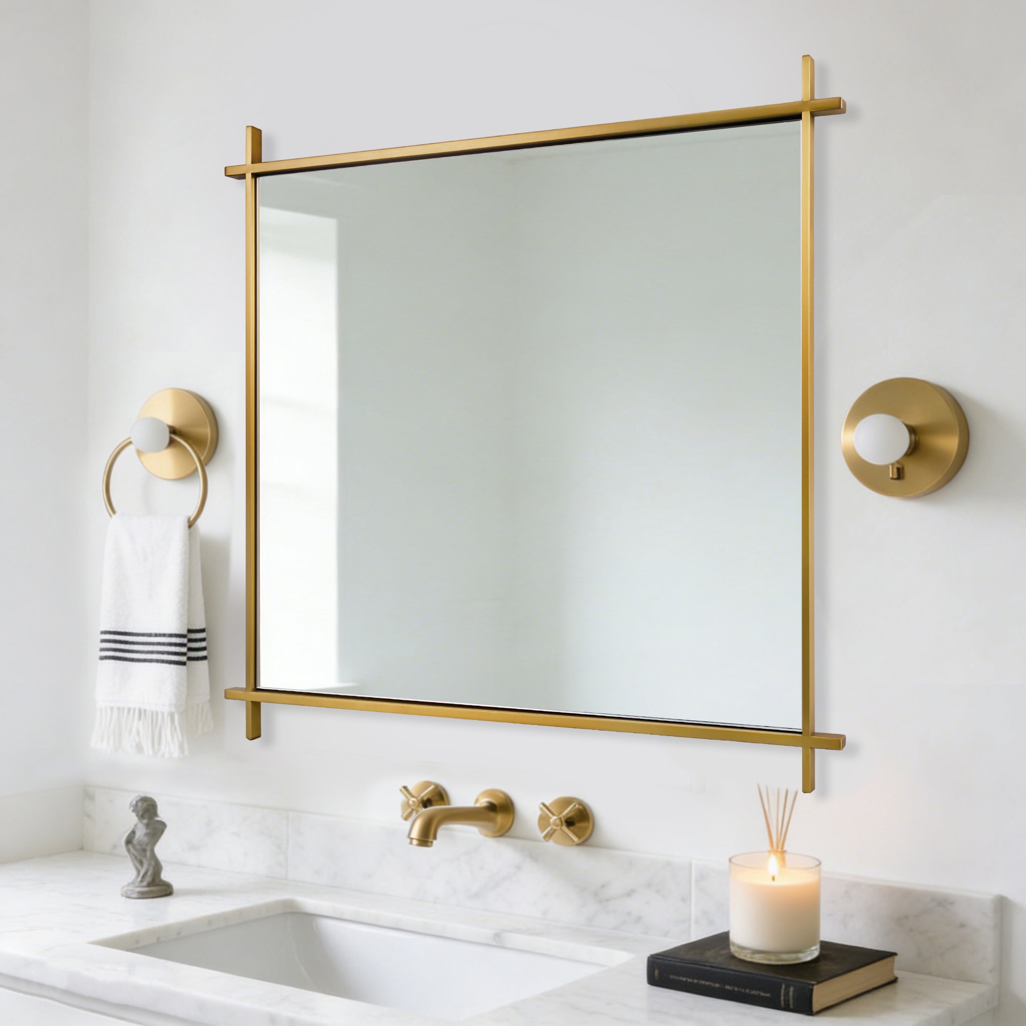 Vintage Cross Corner Rectangle Bathroom Wall Mirrors | Stainless Steel Framed