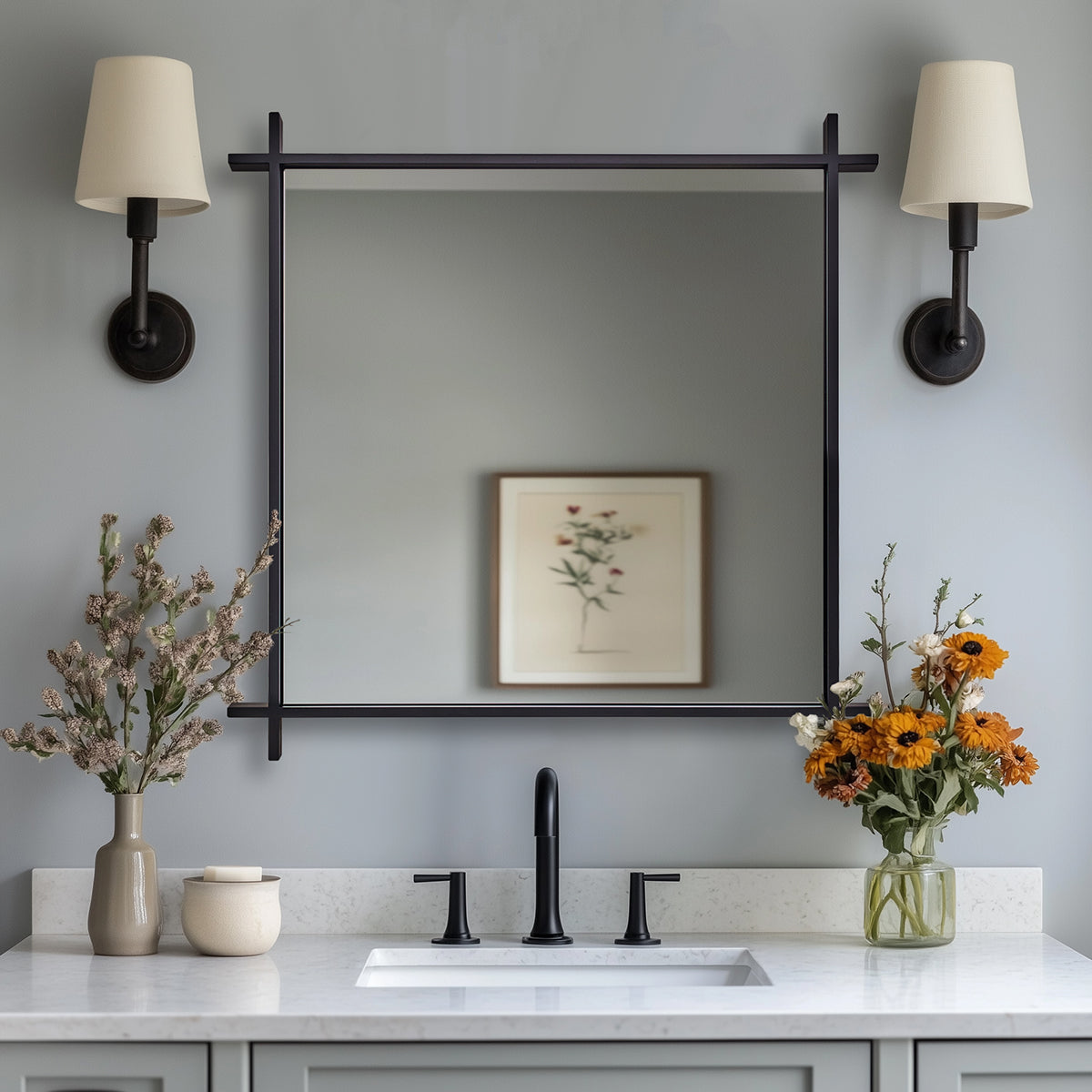 Vintage Cross Corner Rectangle Bathroom Wall Mirrors | Stainless Steel Framed