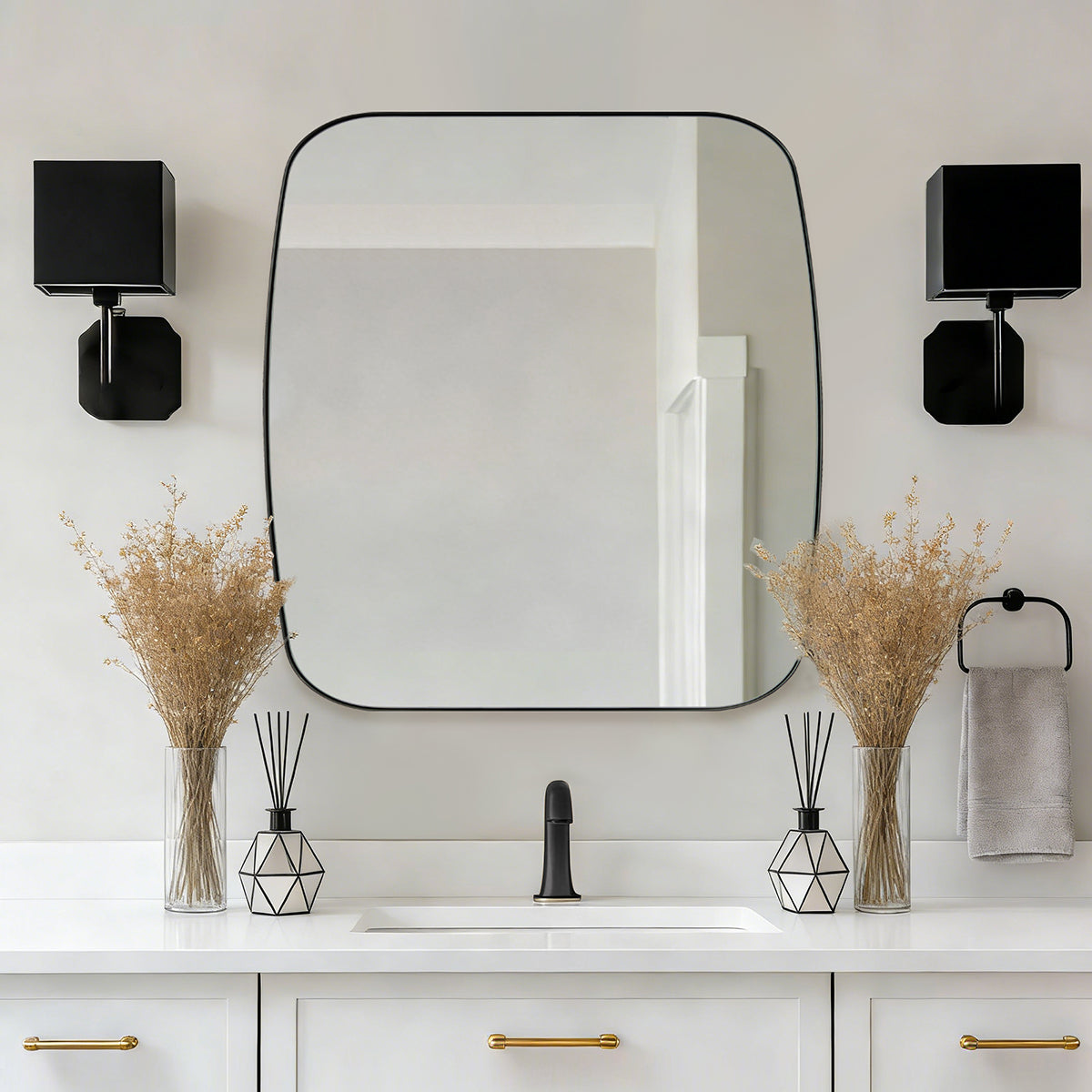 Modern Oval Oblong Bathroom Vanity Mirror | Stainless Steel Frame
