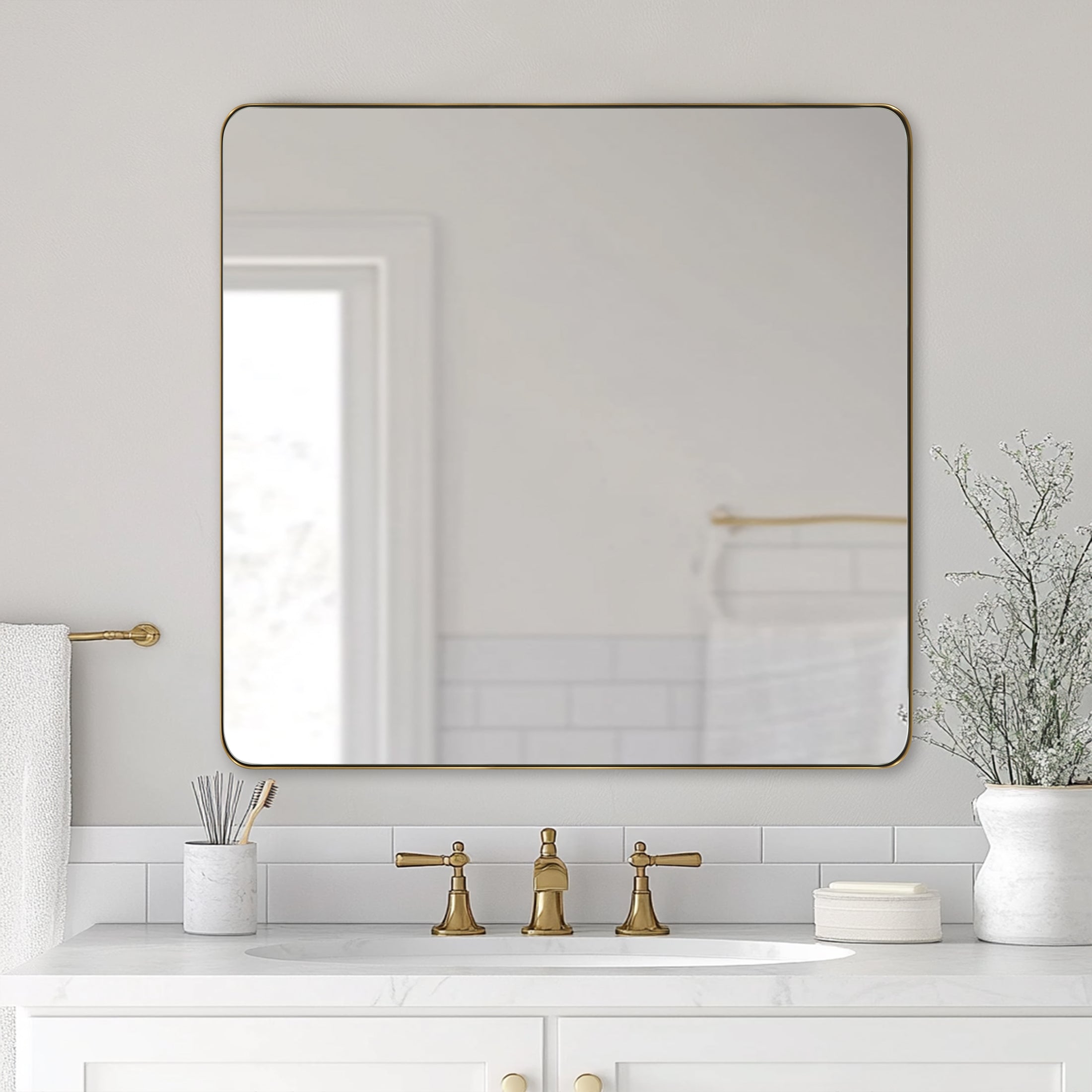 Modern Rounded Rectangle Mirror for Bathroom/ Vanity/ Wall | Stainless Steel Frame