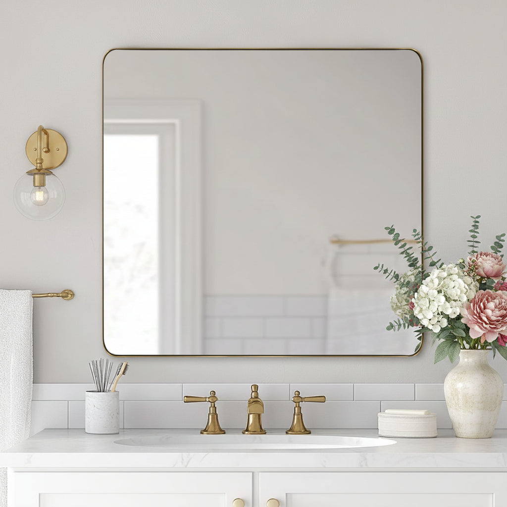 Modern Rounded Rectangle Mirror for Bathroom/ Vanity/ Wall | Stainless Steel Frame
