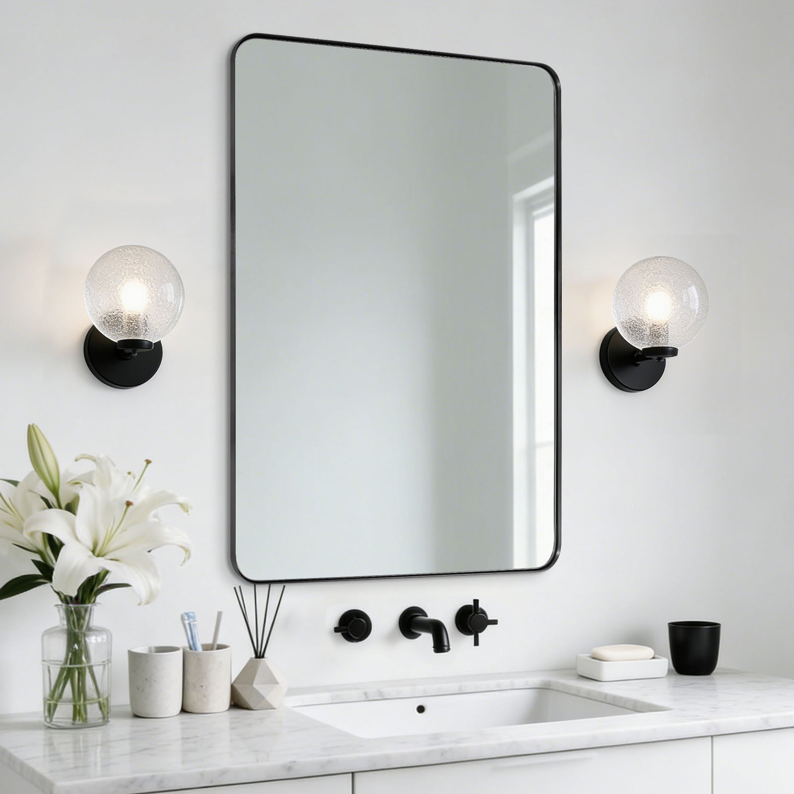 Modern Rounded Rectangle Mirror for Bathroom/ Vanity/ Wall | Stainless Steel Frame