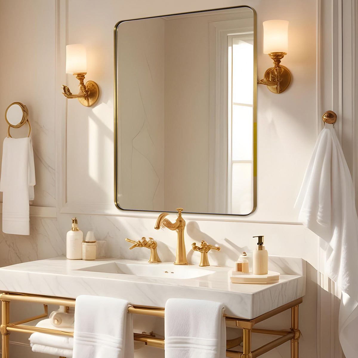 Open Box Like New : Modern Rounded Rectangle Mirror for Bathroom/ Vanity/ Wall | Stainless Steel Frame