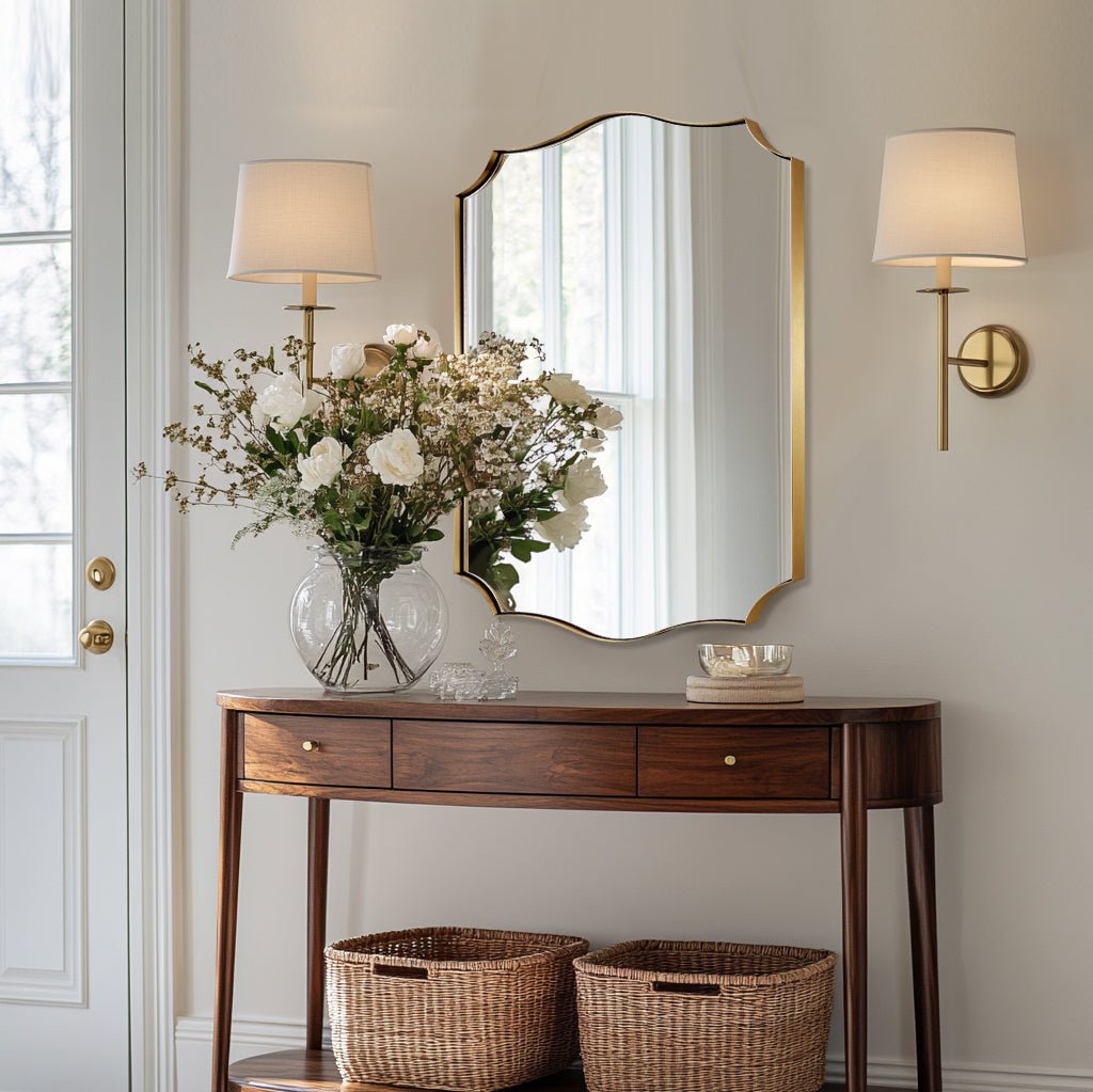 Traditional Rectangle Scalloped Wall Mirror for Bathroom | Stainless Steel Frame