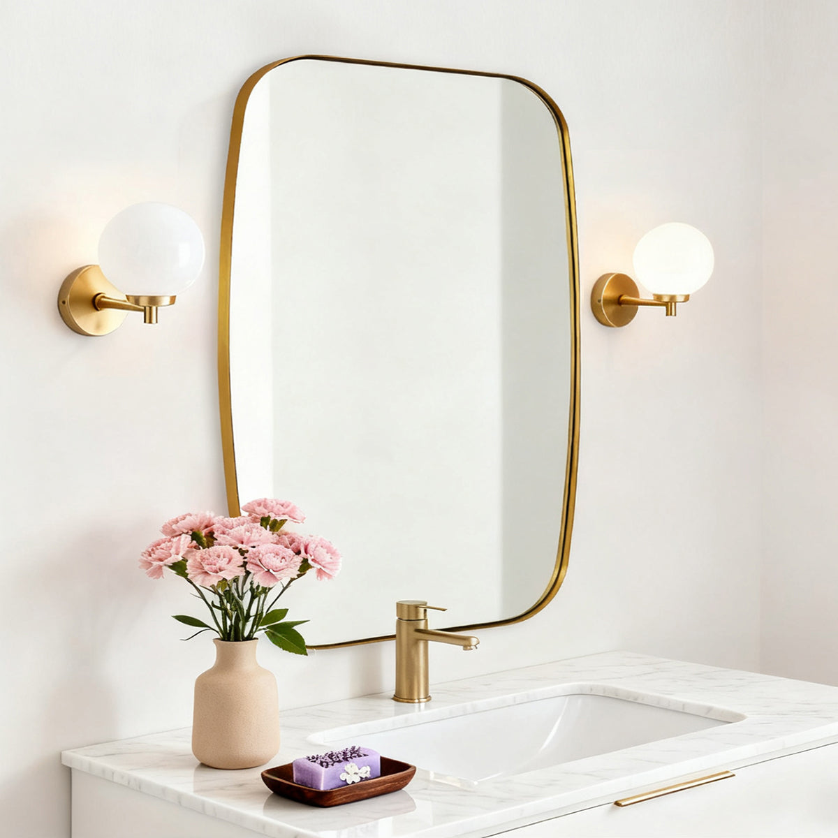 Modern Oblong Bathroom Mirror Long Oval Mirror | Stainless Steel Frame